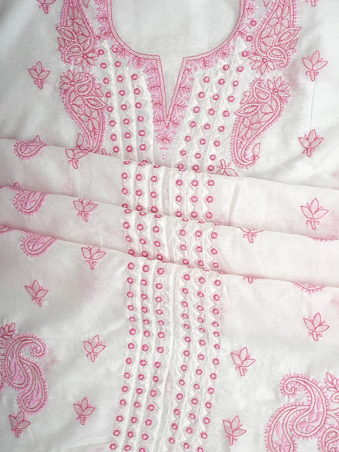 Ada Hand Embroidered White Chanderi Lucknowi Chikankari Unstitched Kurta Dupatta Set 01A904778