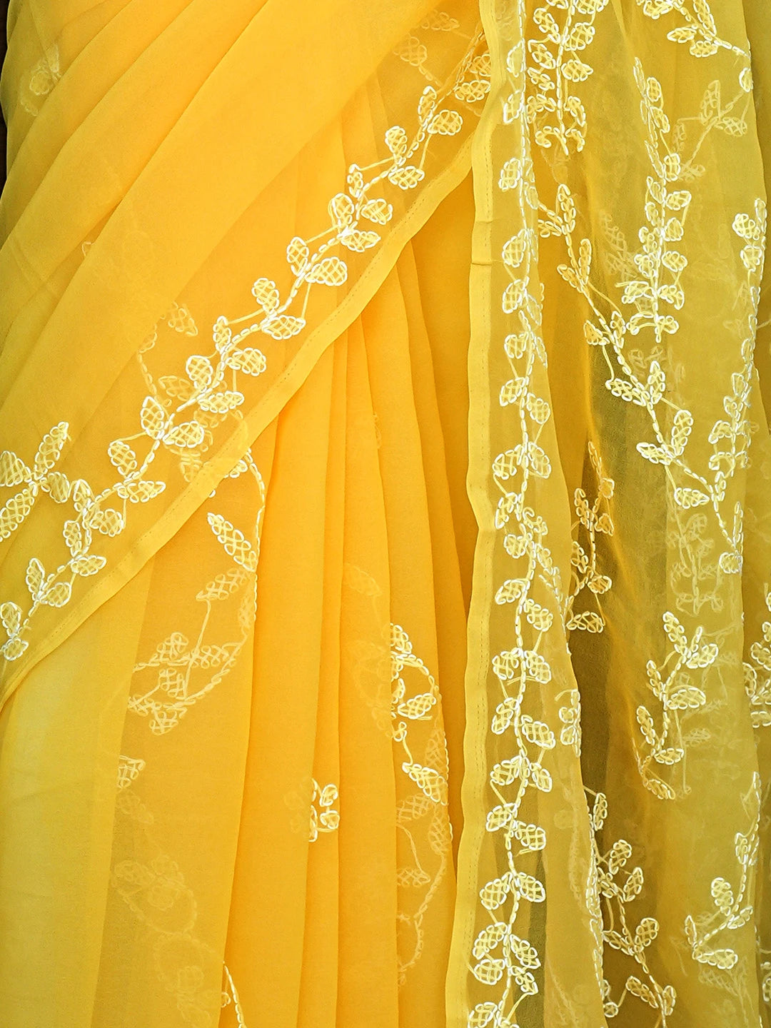 Ada Hand Embroidered Yellow Georgette Lucknowi Chikankari Saree and Blouse 01A916535