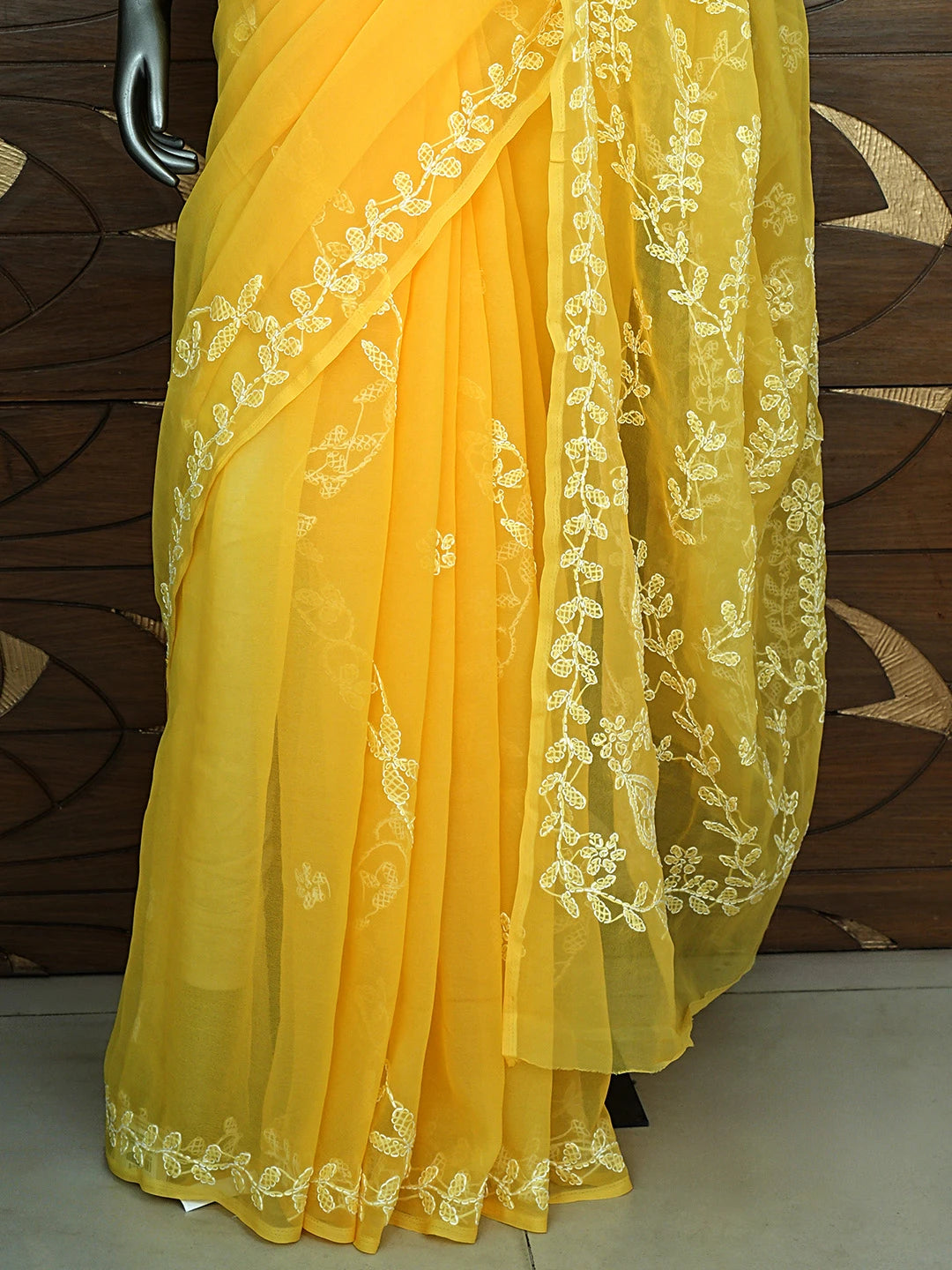Ada Hand Embroidered Yellow Georgette Lucknowi Chikankari Saree and Blouse 01A916535