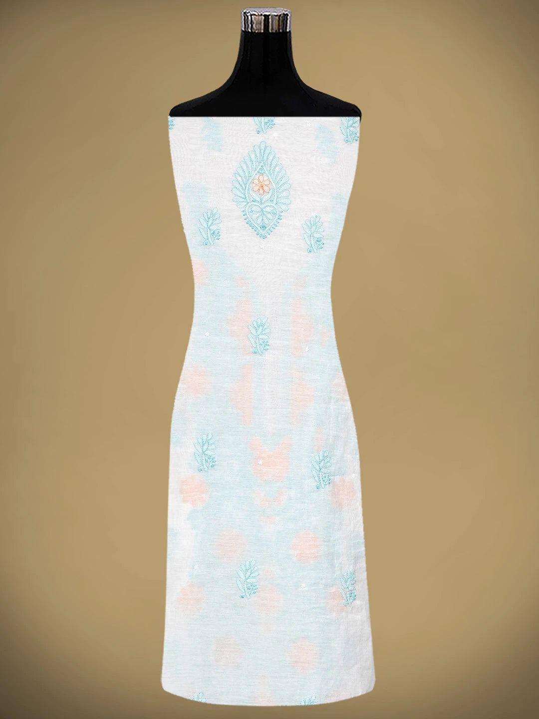 Ada Hand Embroidered White Old Lace Chanderi Lucknowi Chikankari Unstitched Kurta Dupatta Set With Pearl Work 01A897638