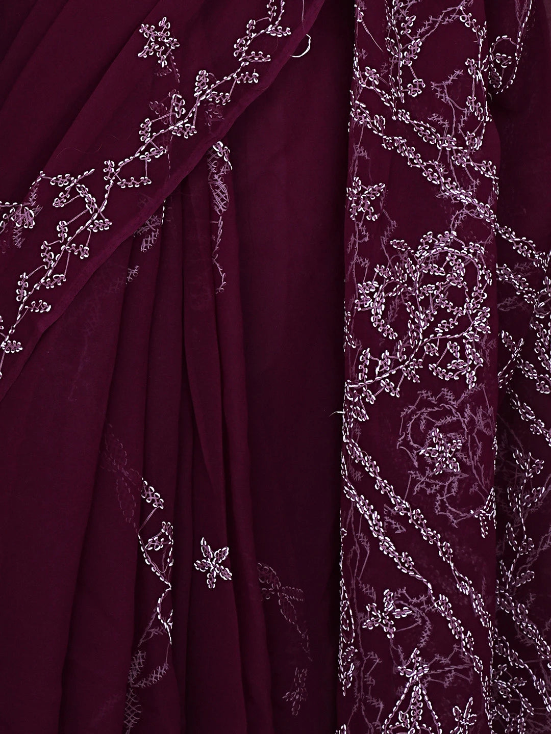 Ada Hand Embroidered Wine Georgette Lucknowi Chikankari Saree and Blouse 01A916537