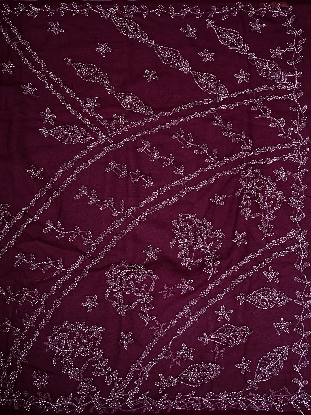 Ada Hand Embroidered Wine Georgette Lucknowi Chikankari Saree and Blouse 01A916537