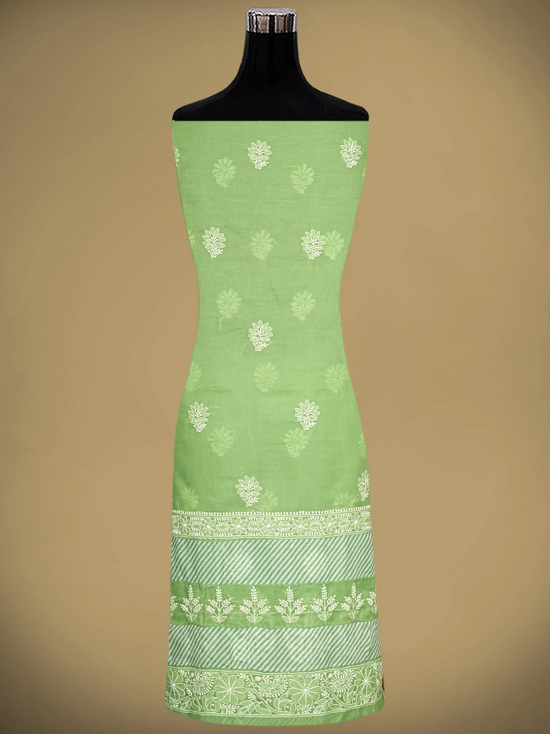 Ada Hand Embroidered Green Cotton Lucknowi Chikankari Unstitched Suit Piece 01A913819