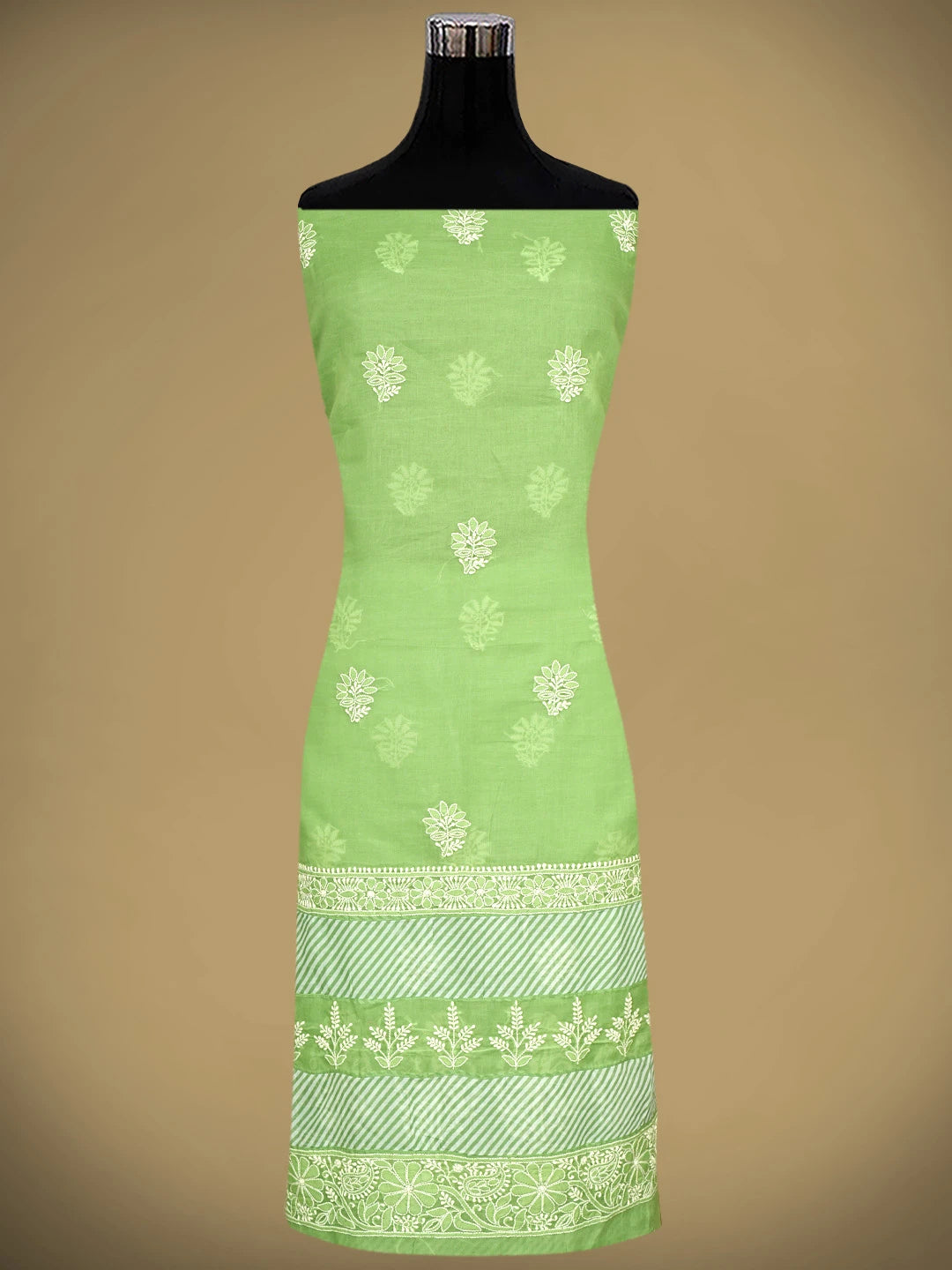 Ada Hand Embroidered Green Cotton Lucknowi Chikankari Unstitched Suit Piece 01A913819