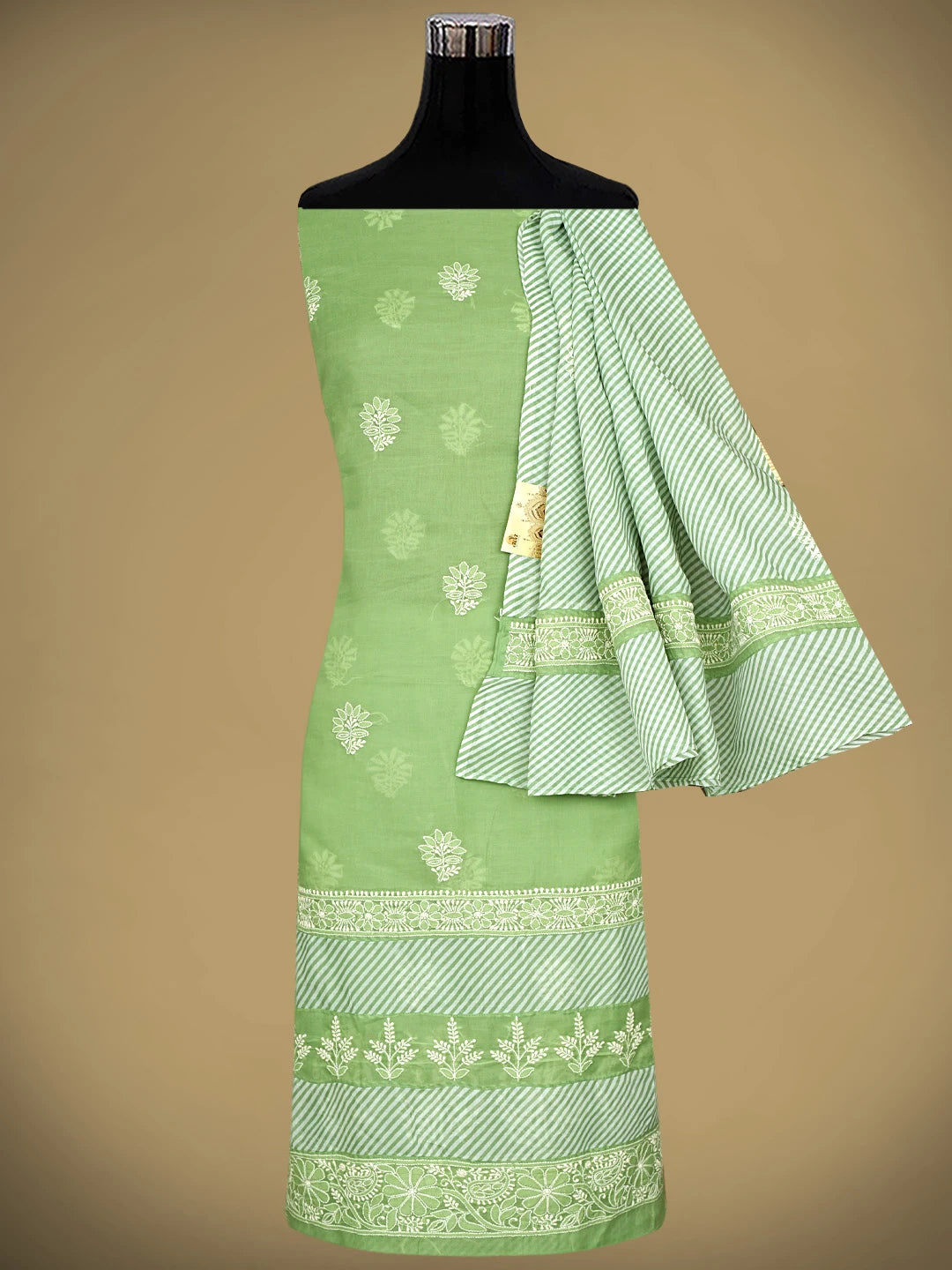 Ada Hand Embroidered Green Cotton Lucknowi Chikankari Unstitched Suit Piece 01A913819