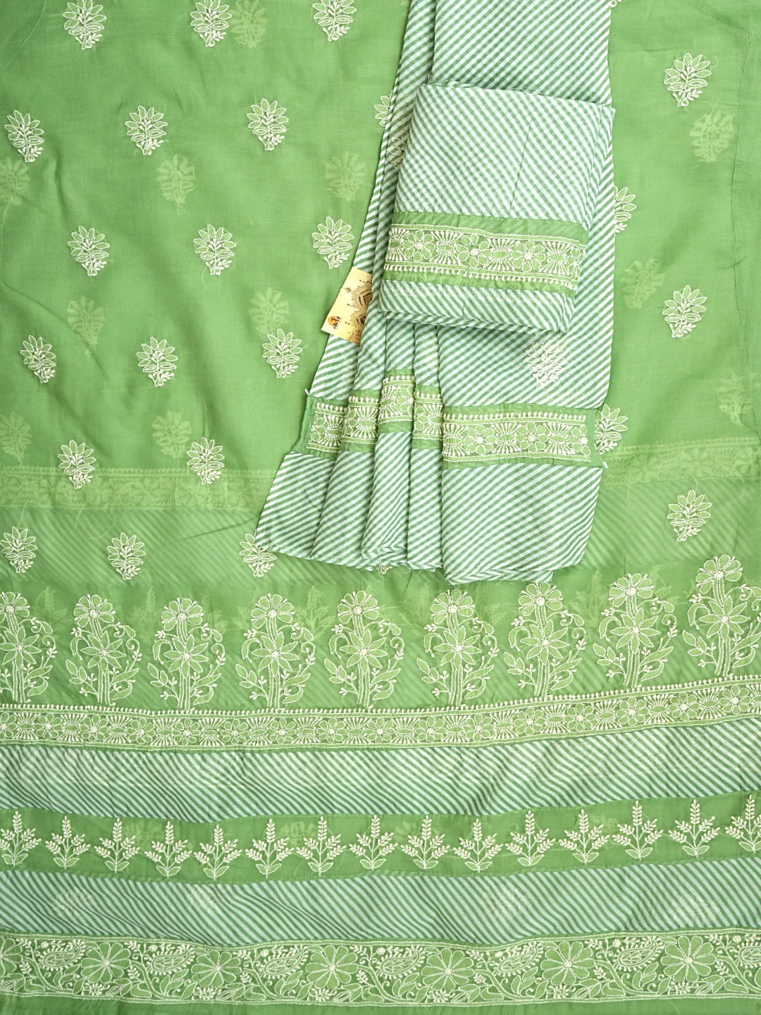 Ada Hand Embroidered Green Cotton Lucknowi Chikankari Unstitched Suit Piece 01A913819