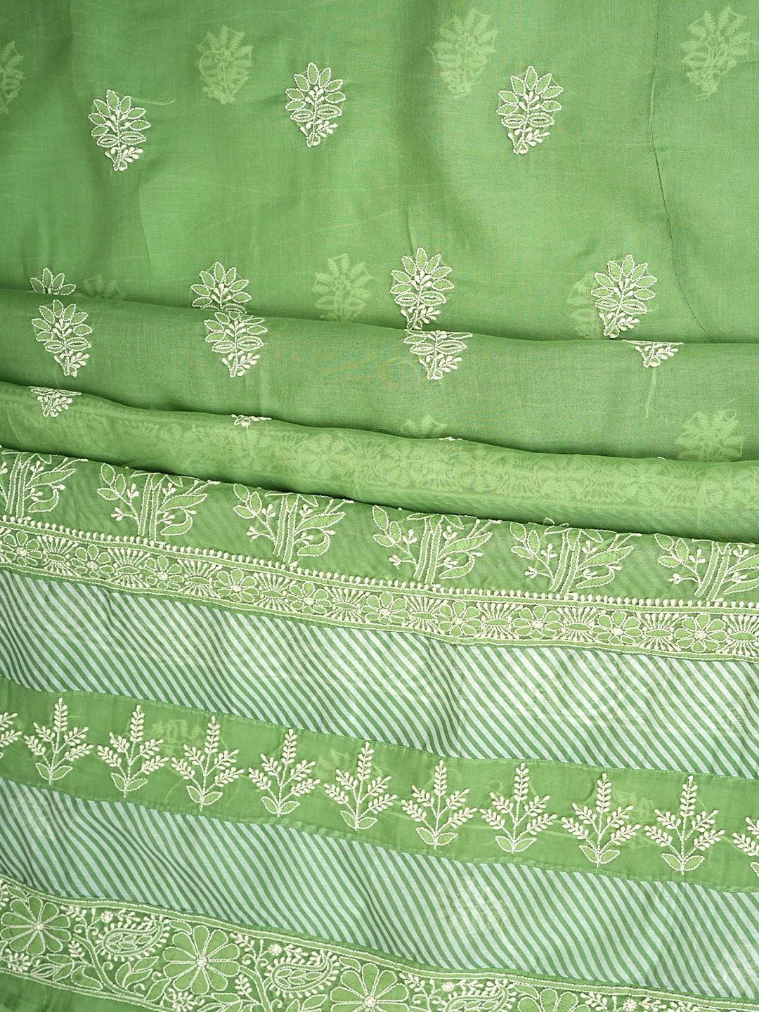 Ada Hand Embroidered Green Cotton Lucknowi Chikankari Unstitched Suit Piece 01A913819