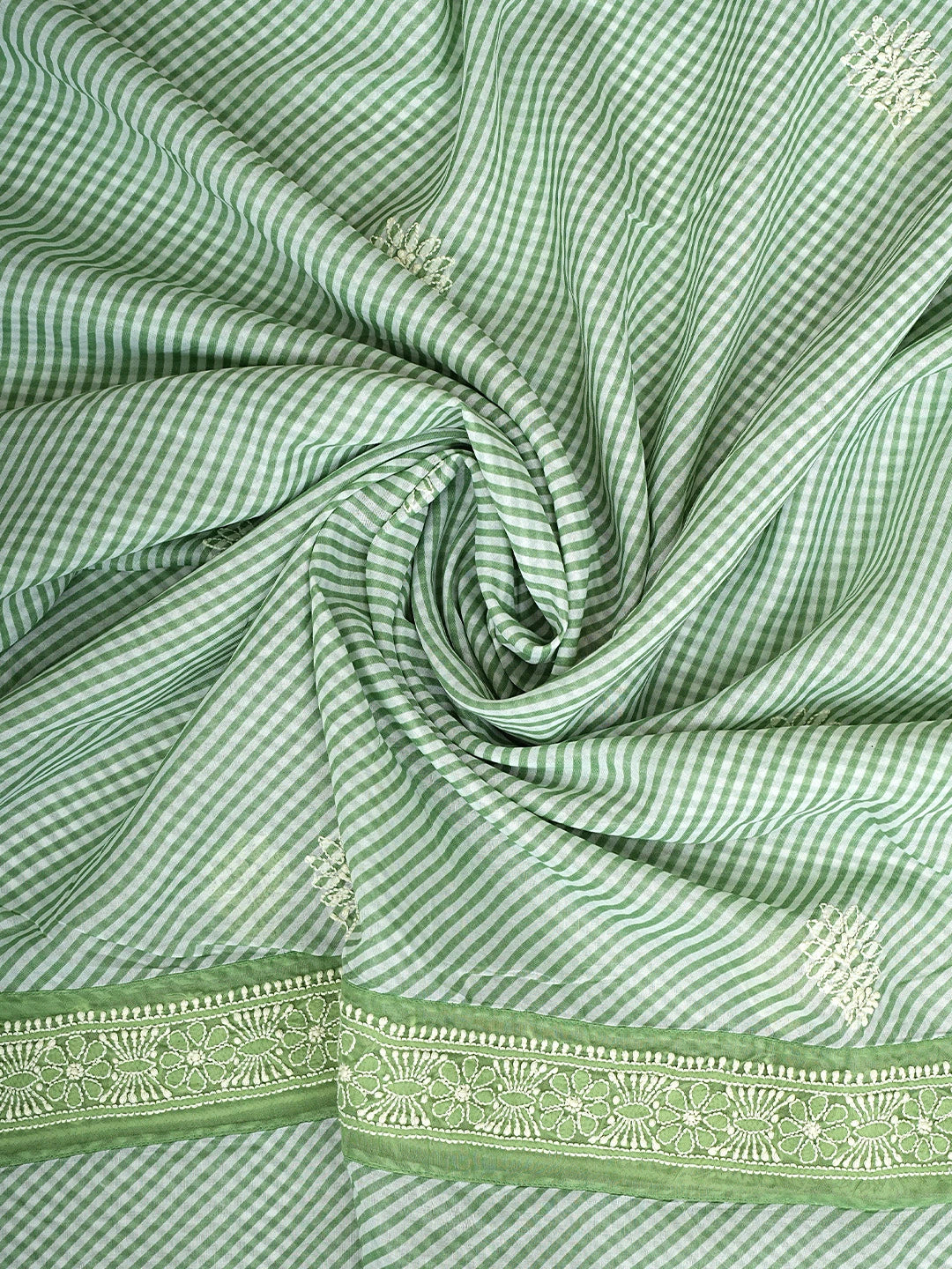 Ada Hand Embroidered Green Cotton Lucknowi Chikankari Unstitched Suit Piece 01A913819