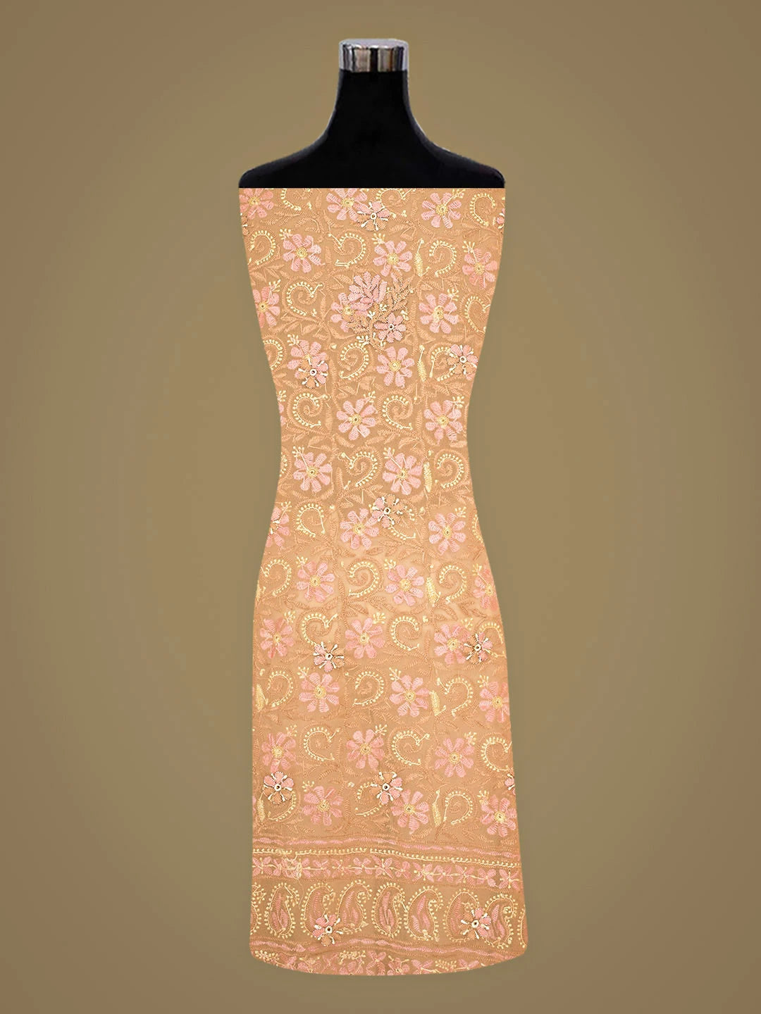 Ada Hand Embroidered Fawn Georgette Lucknowi Chikankari Unstitched Suit Piece 01A884046