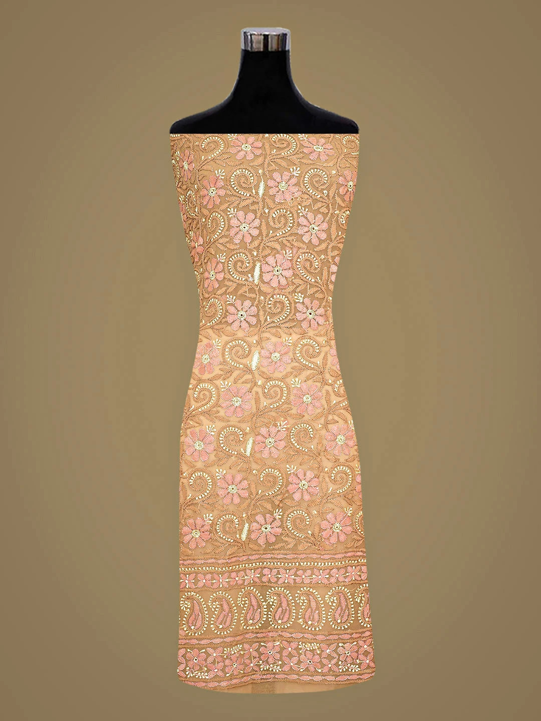 Ada Hand Embroidered Fawn Georgette Lucknowi Chikankari Unstitched Suit Piece 01A884046