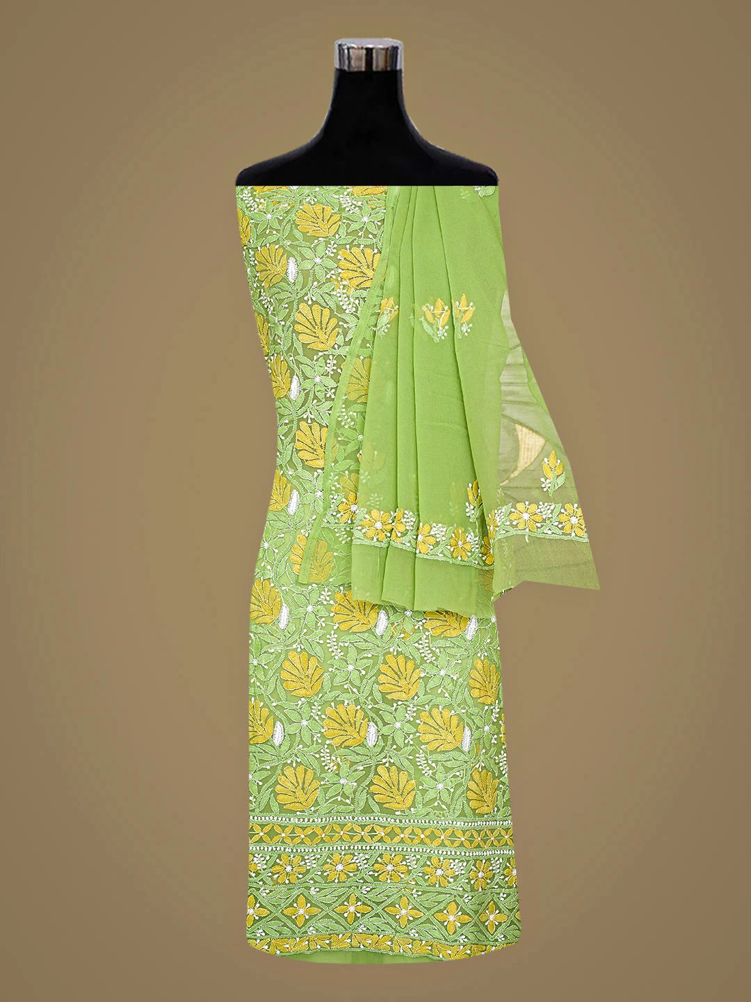 Ada Hand Embroidered Green Georgette Lucknowi Chikankari Unstitched Suit Piece 01A896010