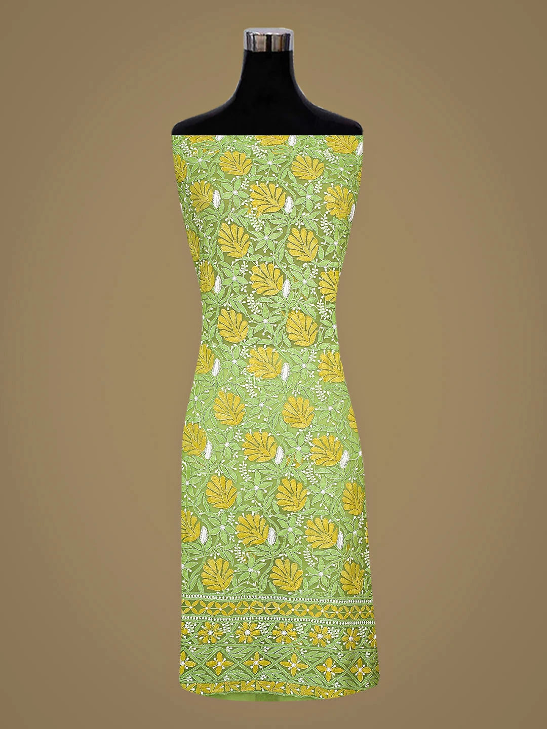 Ada Hand Embroidered Green Georgette Lucknowi Chikankari Unstitched Suit Piece 01A896010