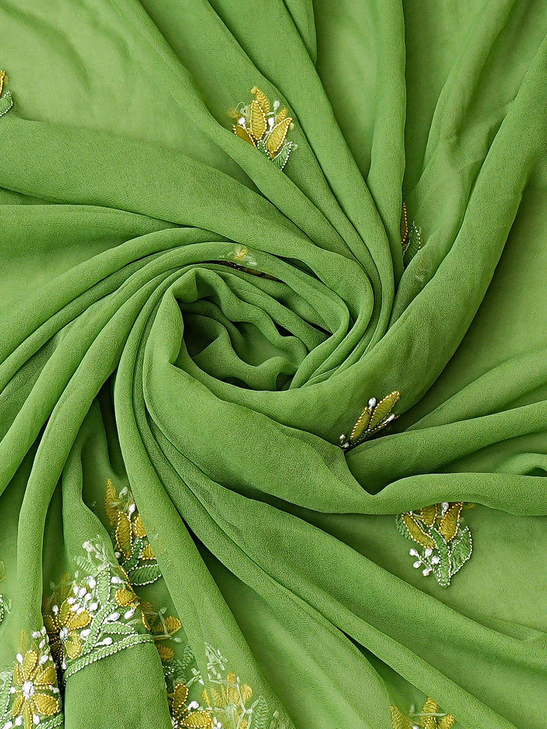 Ada Hand Embroidered Green Georgette Lucknowi Chikankari Unstitched Suit Piece 01A896010