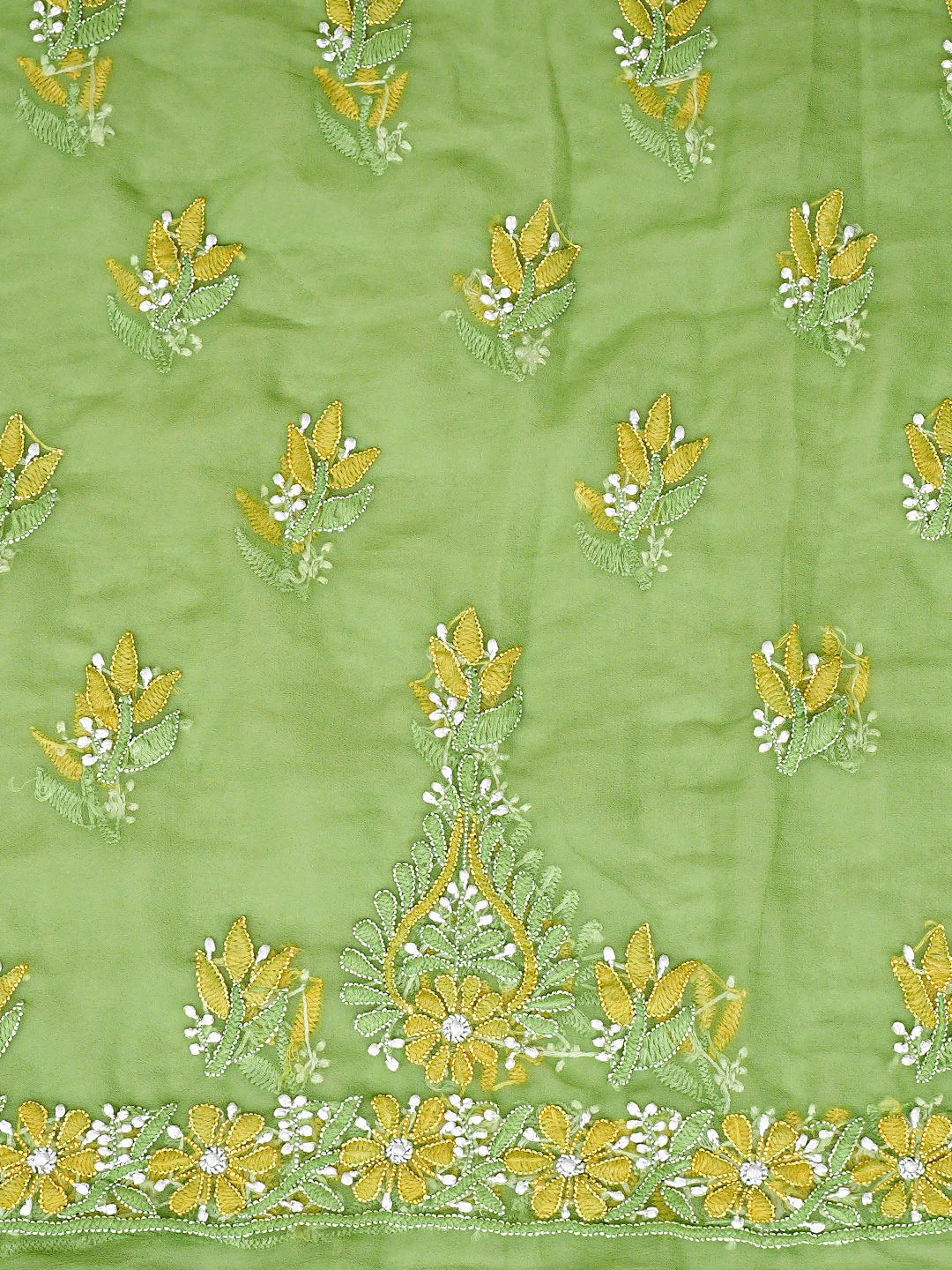 Ada Hand Embroidered Green Georgette Lucknowi Chikankari Unstitched Suit Piece 01A896010