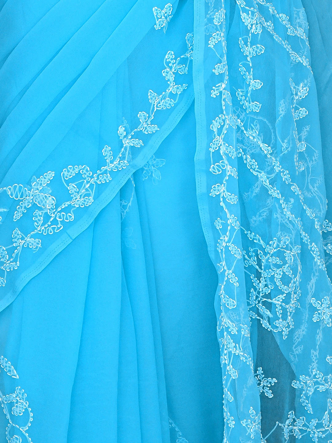 Ada Hand Embroidered Blue Georgette Lucknowi Chikankari Saree and Blouse 01A916541