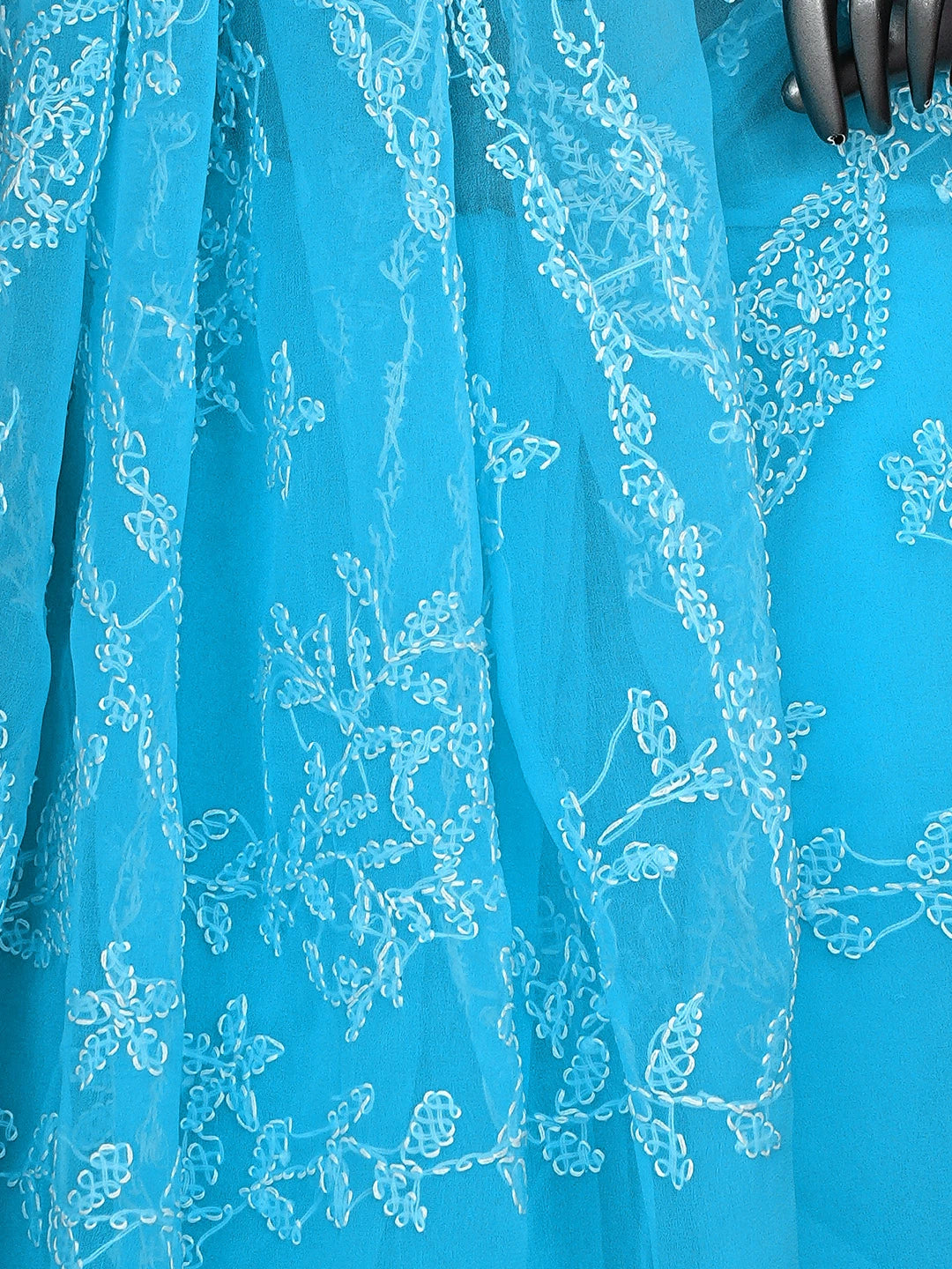 Ada Hand Embroidered Blue Georgette Lucknowi Chikankari Saree and Blouse 01A916541