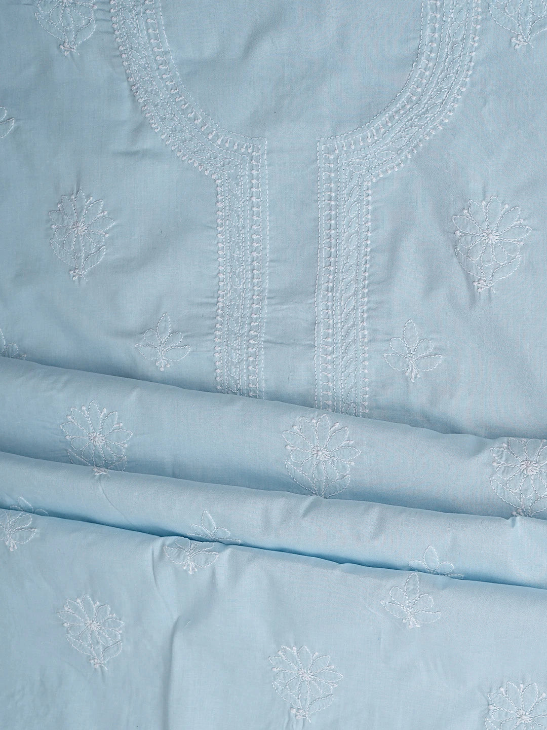 Ada Hand Embroidered Sky Blue Cotton Lucknowi Chikankari Unstitched Suit Piece 01A914761