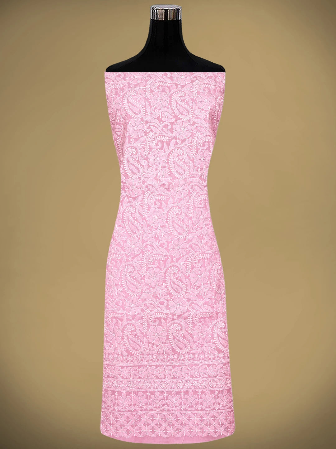 Ada Hand Embroidered Pink Cotton Lucknowi Chikankari Unstitched Suit Piece 01A910864
