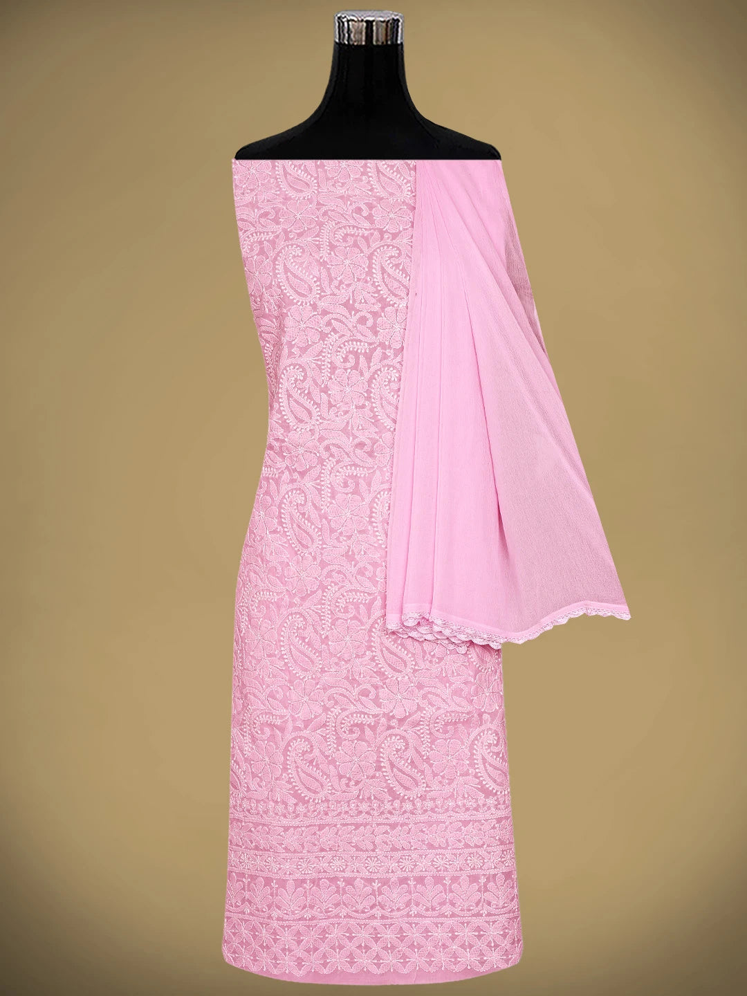 Ada Hand Embroidered Pink Cotton Lucknowi Chikankari Unstitched Suit Piece 01A910864