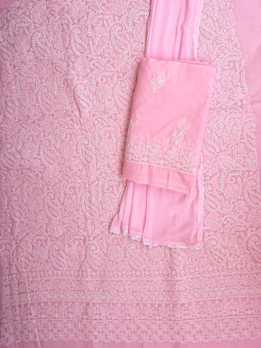 Ada Hand Embroidered Pink Cotton Lucknowi Chikankari Unstitched Suit Piece 01A910864