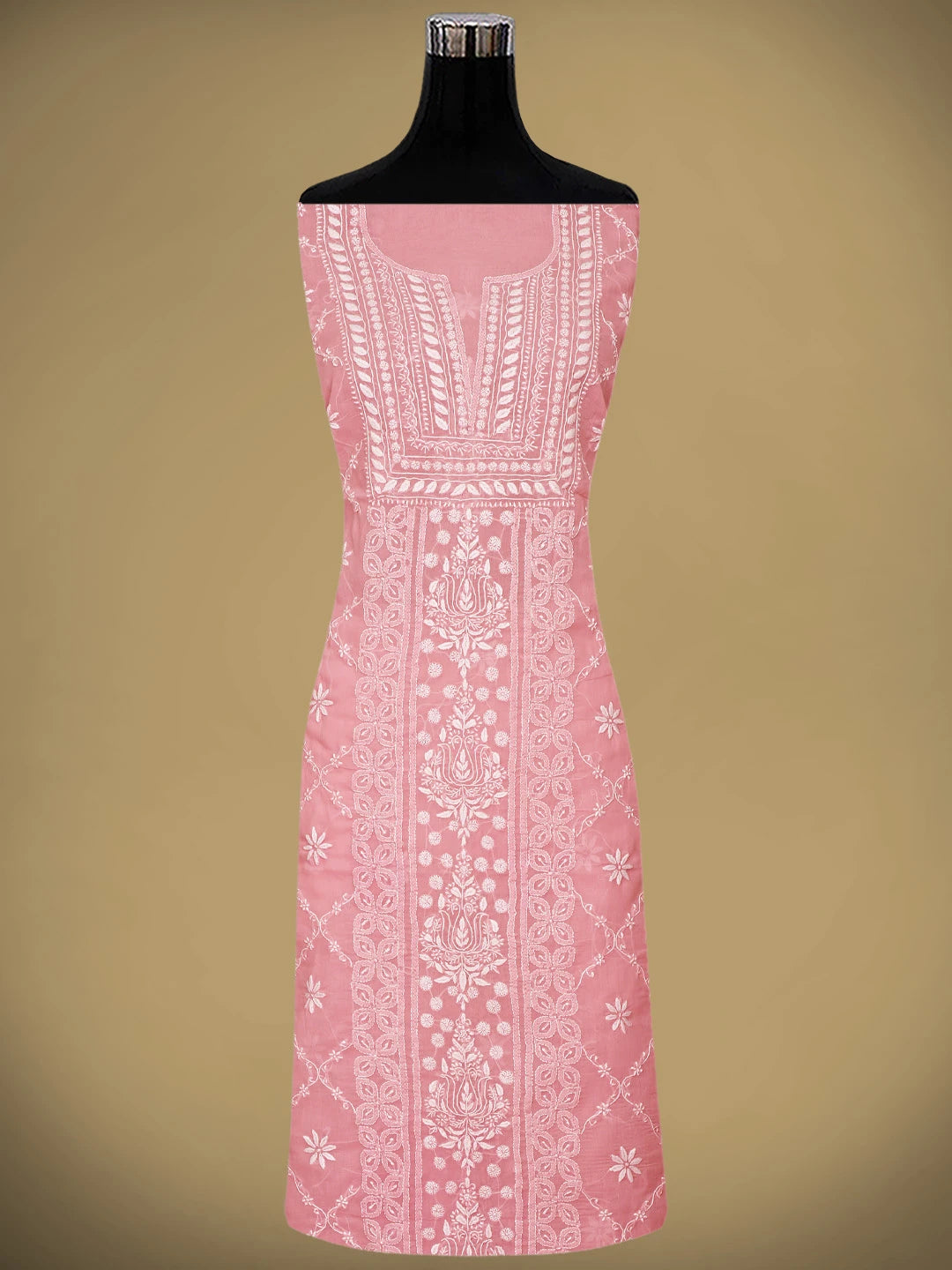 Ada Hand Embroidered Peach Cotton Lucknowi Chikankari Unstitched Suit Piece 01A914962