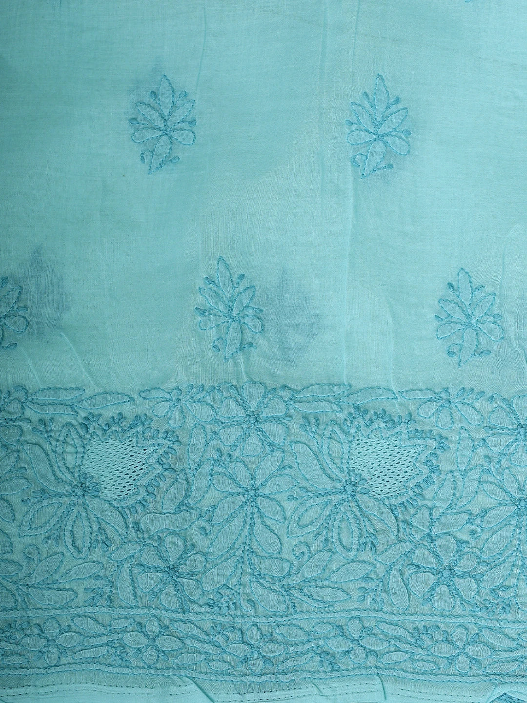 Ada Hand Embroidered Blue Cotton Lucknowi Chikankari Unstitched Suit Piece 01A911253