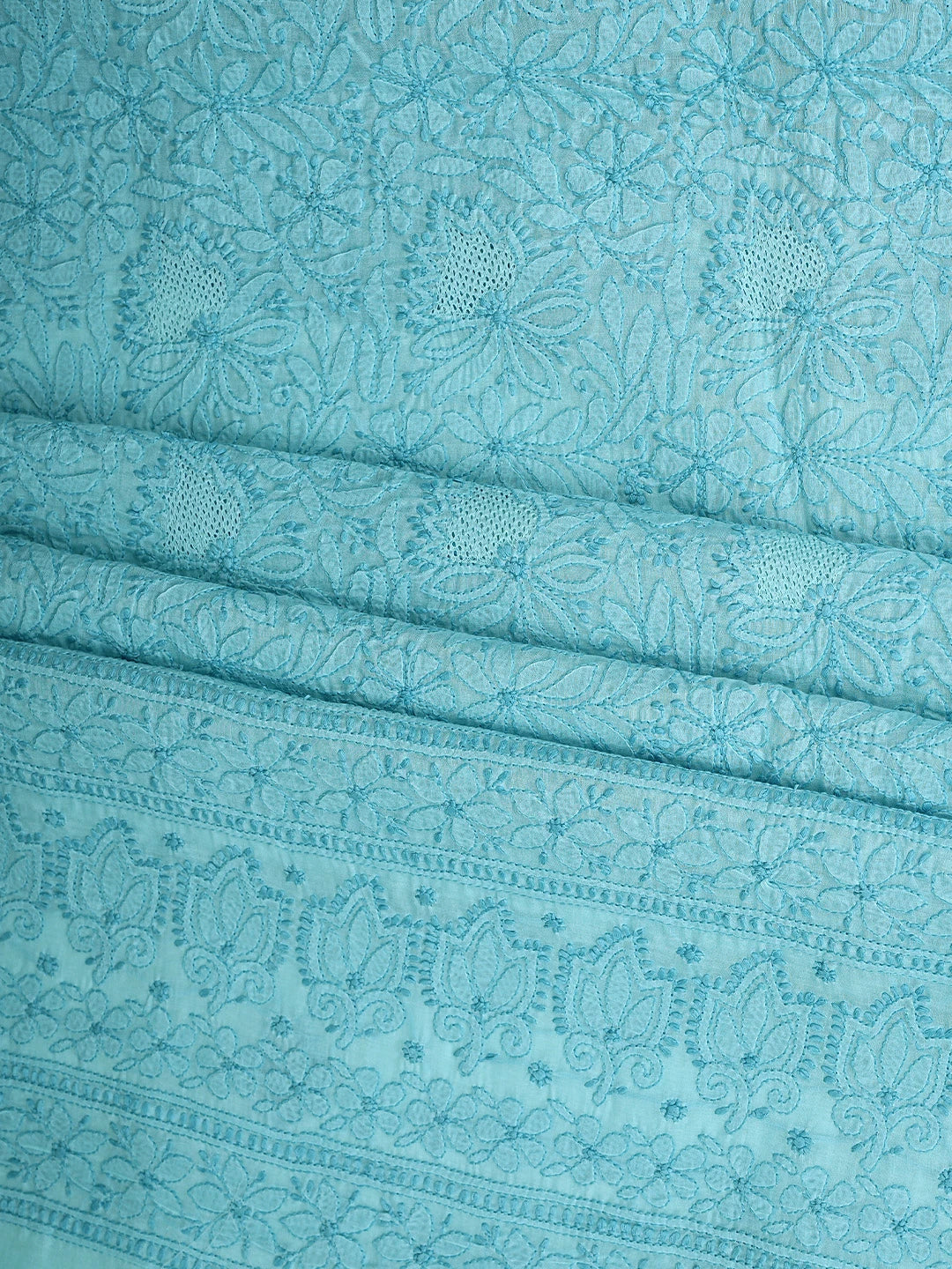 Ada Hand Embroidered Blue Cotton Lucknowi Chikankari Unstitched Suit Piece 01A911253