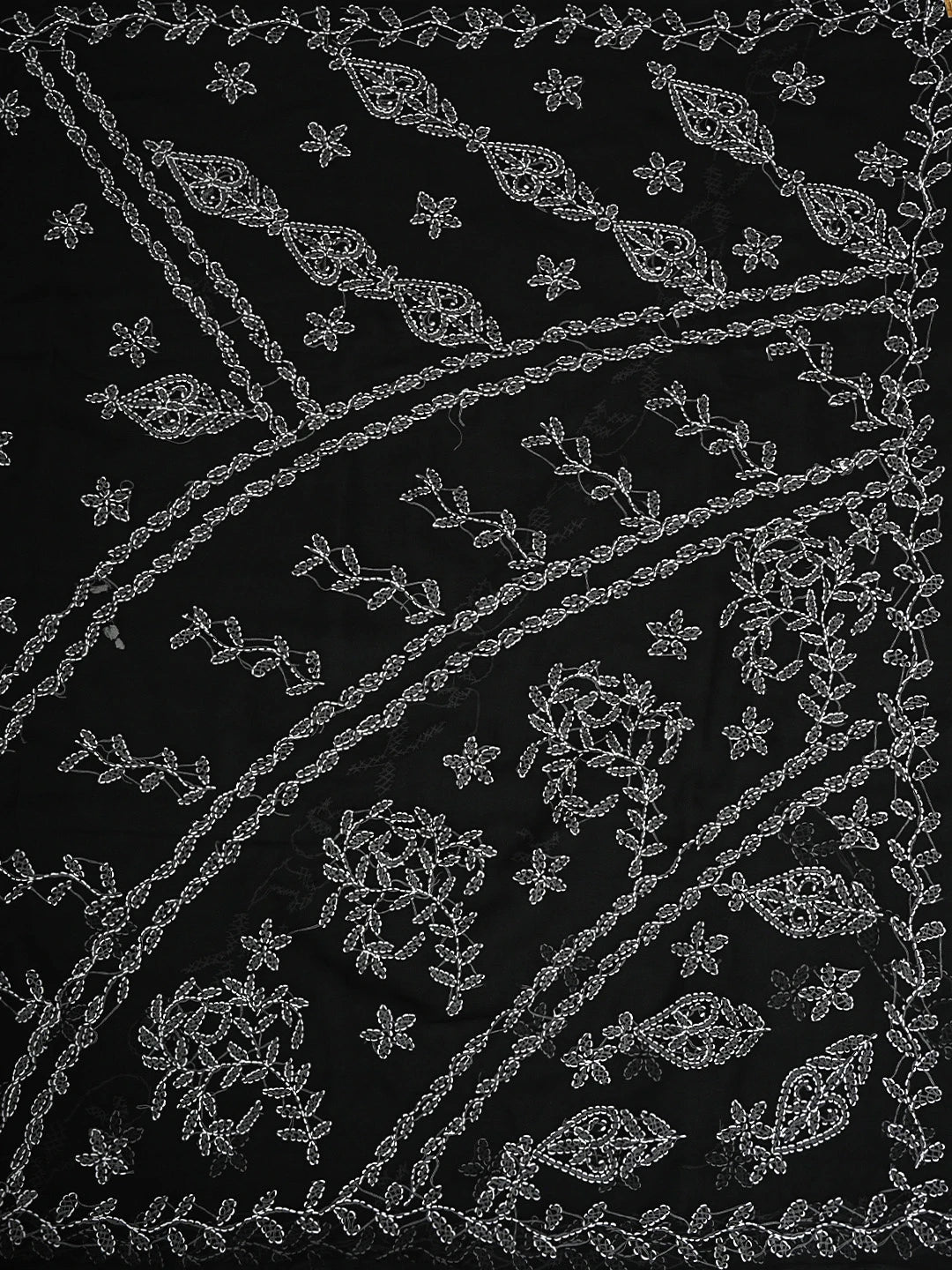 Ada Hand Embroidered Black Georgette Lucknowi Chikankari Saree and Blouse 01A916543