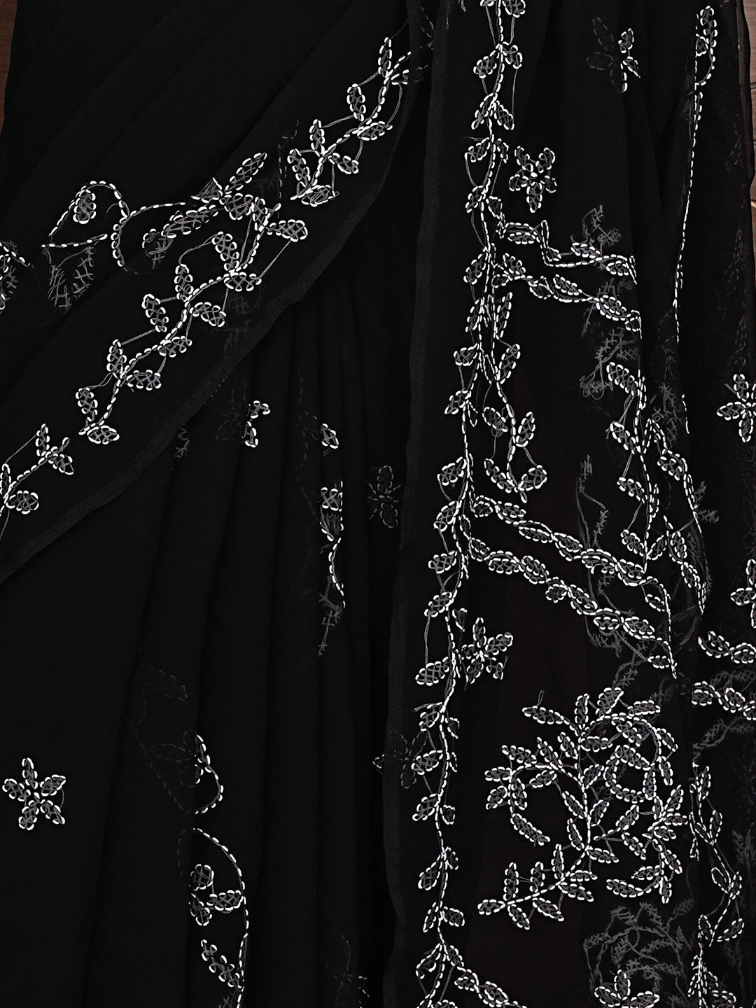 Ada Hand Embroidered Black Georgette Lucknowi Chikankari Saree and Blouse 01A916543