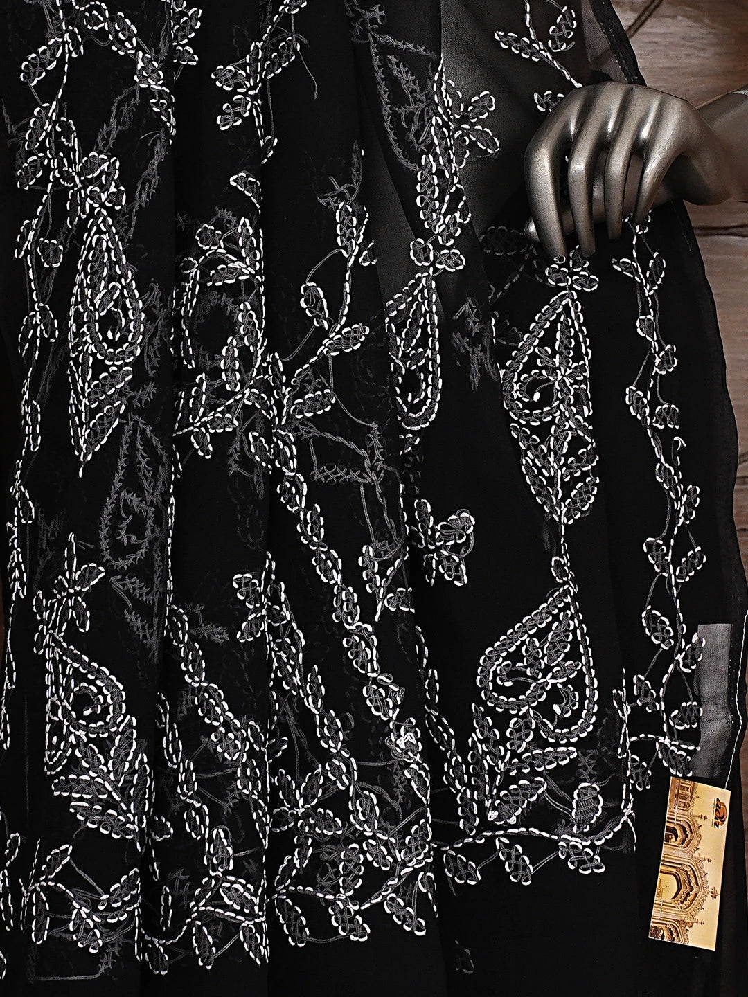 Ada Hand Embroidered Black Georgette Lucknowi Chikankari Saree and Blouse 01A916543