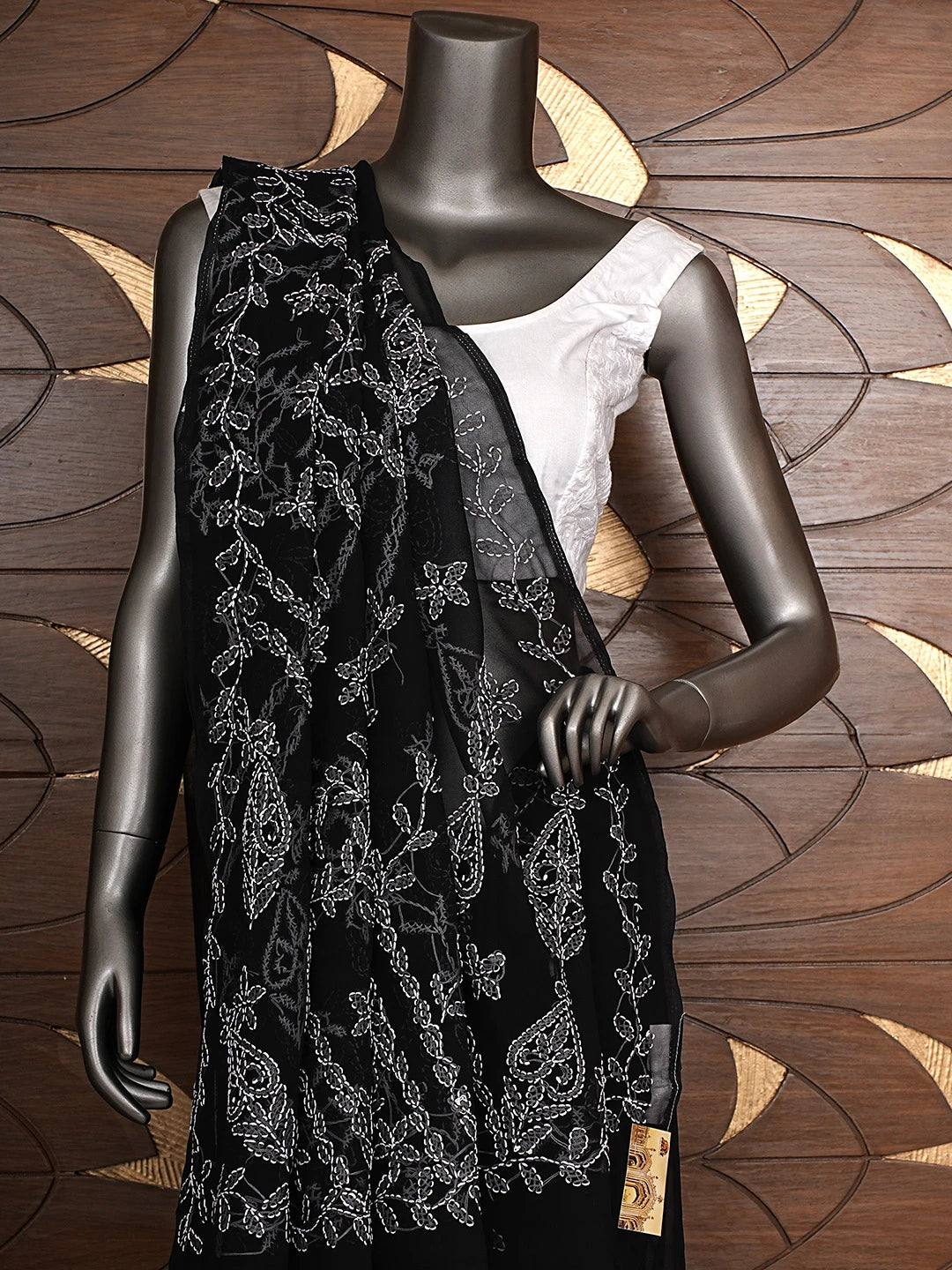 Ada Hand Embroidered Black Georgette Lucknowi Chikankari Saree and Blouse 01A916543
