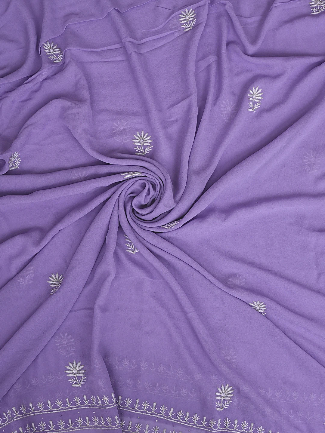 Ada Hand Embroidered Mauve Pure Georgette Lucknowi Chikankari Unstitched Kurta Dupatta Set With Zari Work 08A500876