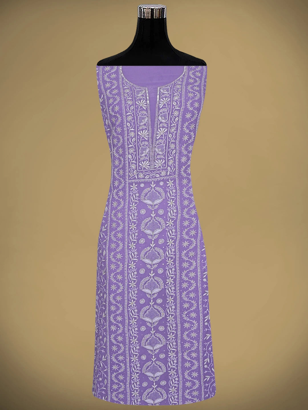 Ada Hand Embroidered Mauve Pure Georgette Lucknowi Chikankari Unstitched Kurta Dupatta Set With Zari Work 08A500876