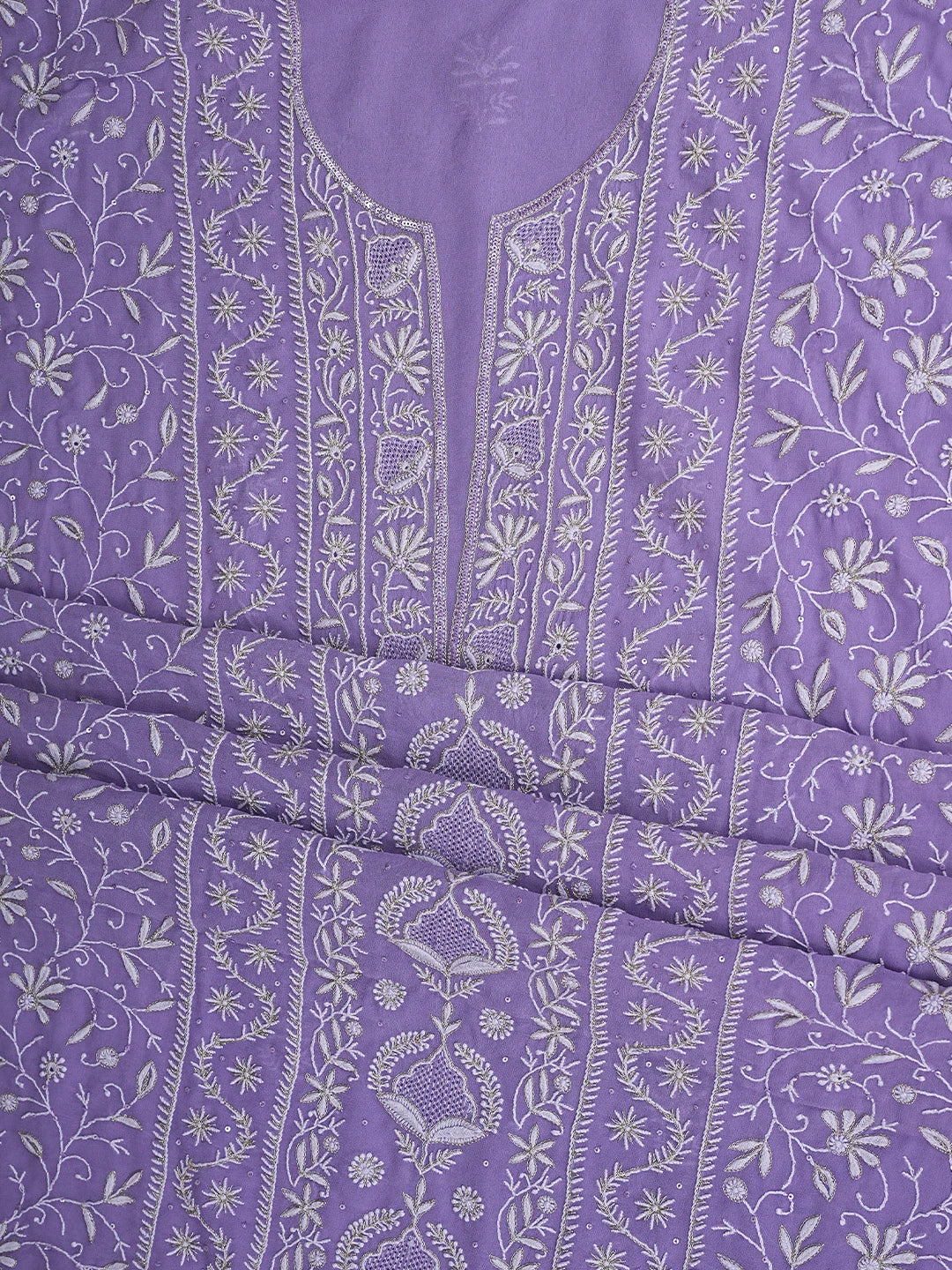 Ada Hand Embroidered Mauve Pure Georgette Lucknowi Chikankari Unstitched Kurta Dupatta Set With Zari Work 08A500876