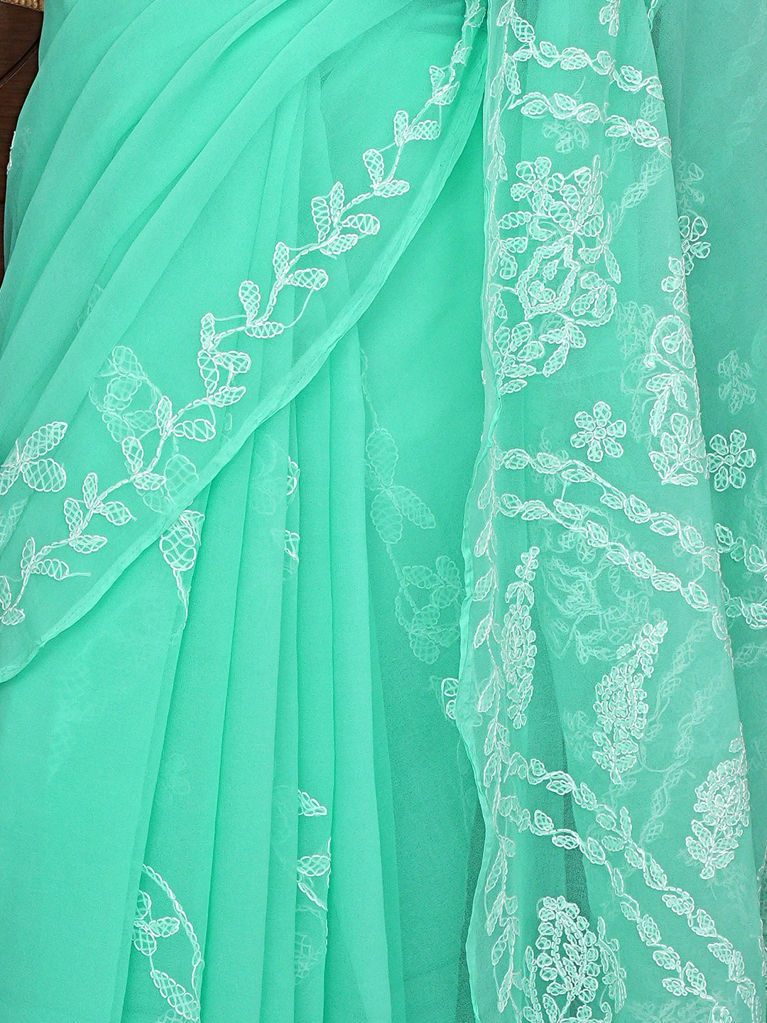 Ada Hand Embroidered Sea Green Georgette Lucknowi Chikankari Saree and Blouse 01A916547