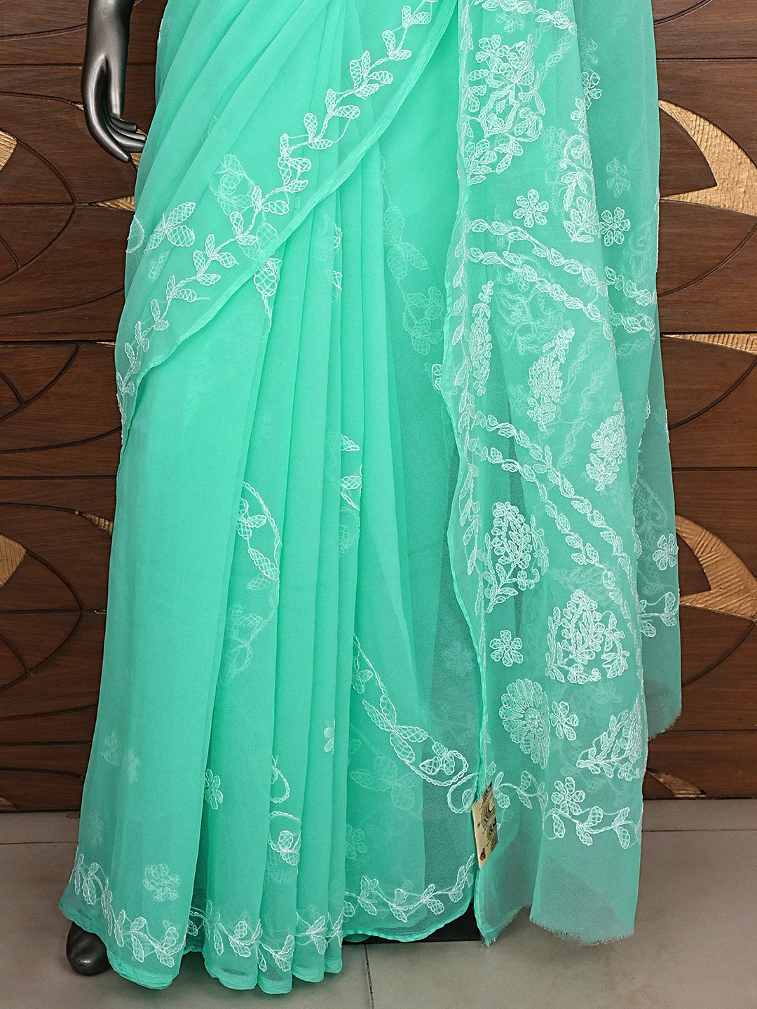 Ada Hand Embroidered Sea Green Georgette Lucknowi Chikankari Saree and Blouse 01A916547