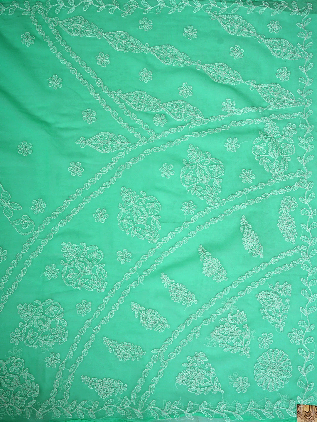 Ada Hand Embroidered Sea Green Georgette Lucknowi Chikankari Saree and Blouse 01A916547