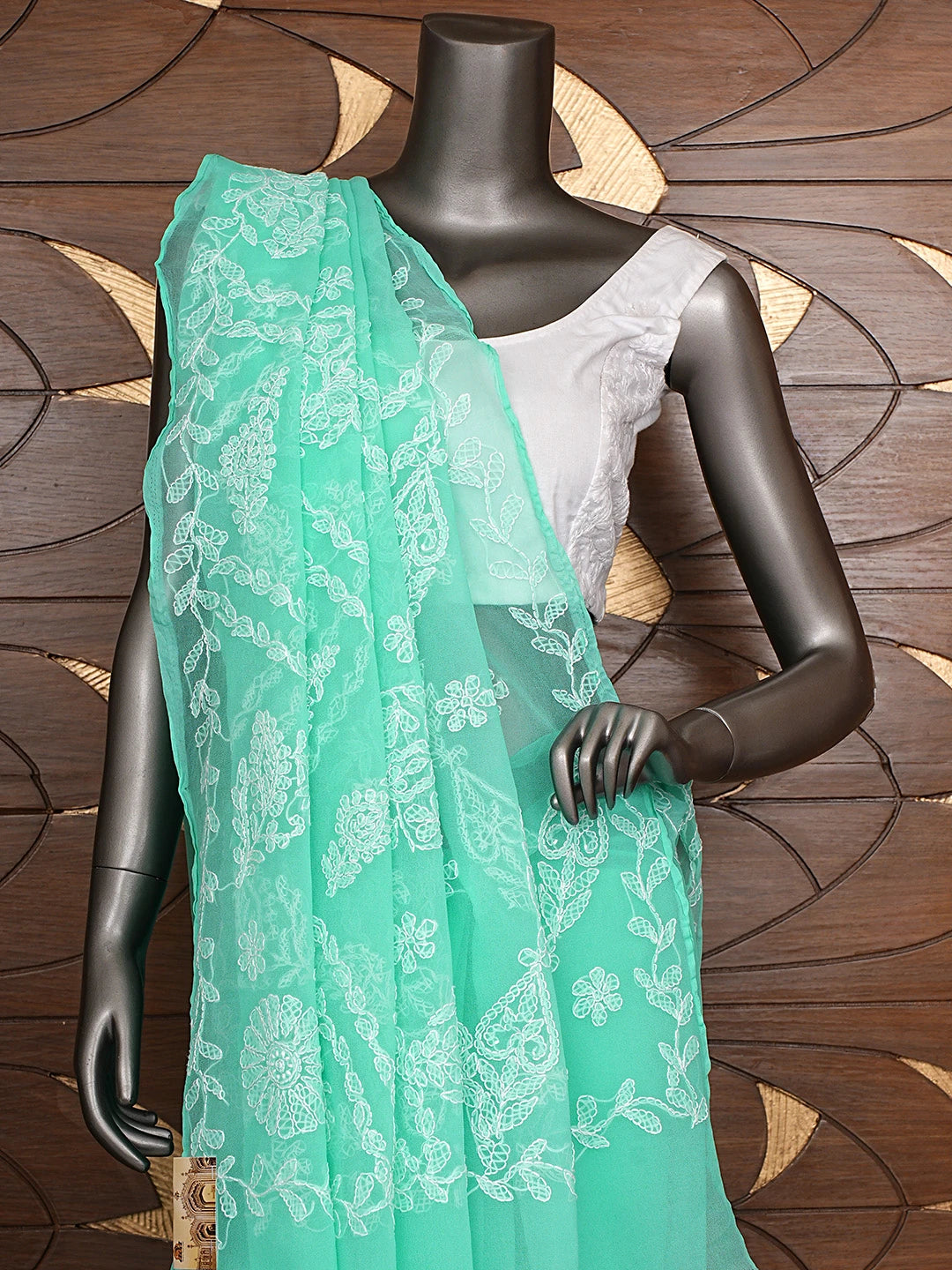 Ada Hand Embroidered Sea Green Georgette Lucknowi Chikankari Saree and Blouse 01A916547