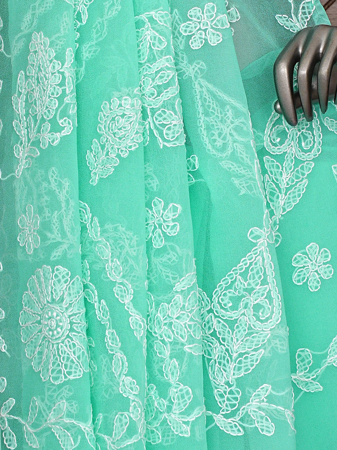 Ada Hand Embroidered Sea Green Georgette Lucknowi Chikankari Saree and Blouse 01A916547