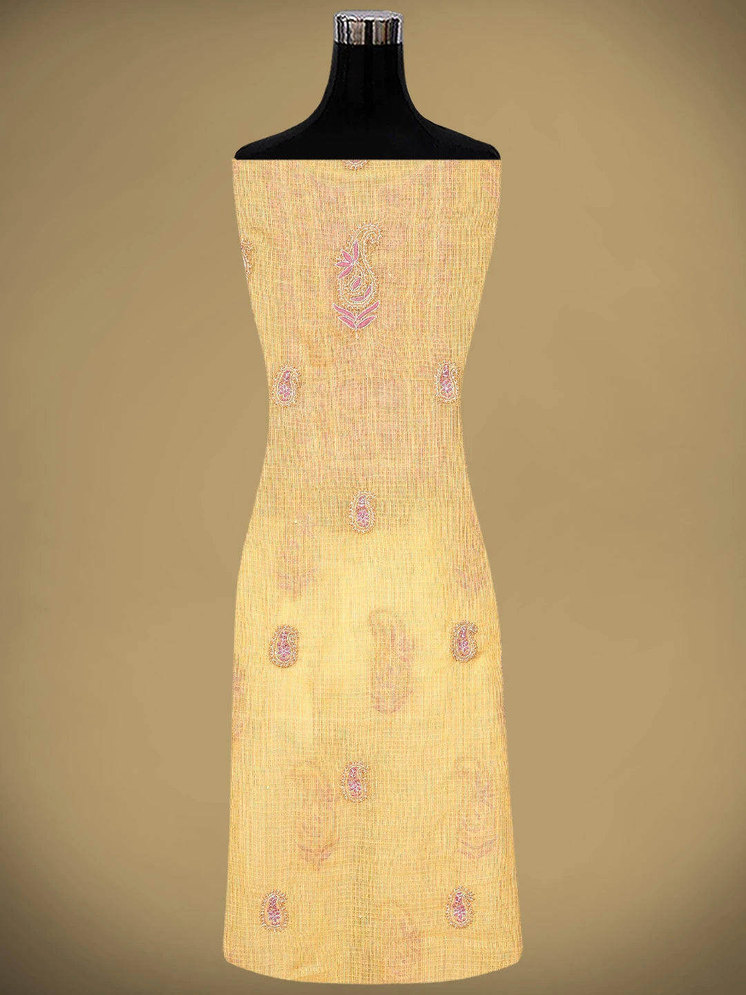 Ada Hand Embroidered Yellow Kota Lucknowi Chikankari Unstitched Kurta Dupatta Set With Zari Work 01A665284