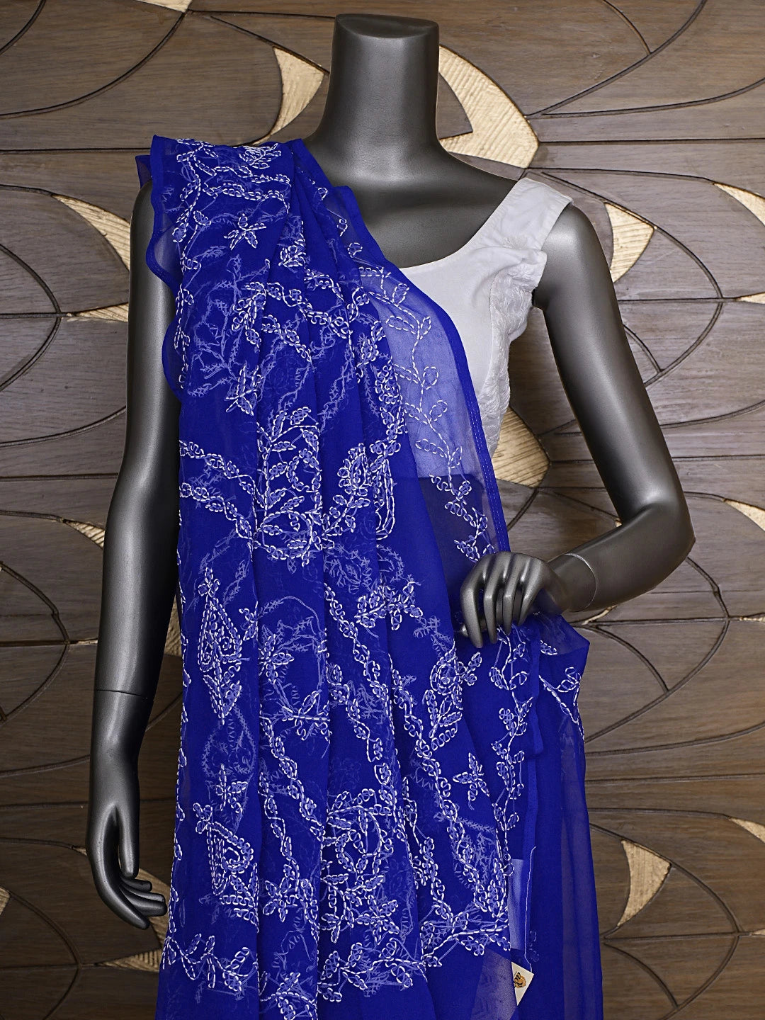 Ada Hand Embroidered Royal Blue Georgette Lucknowi Chikankari Saree and Blouse 01A916544