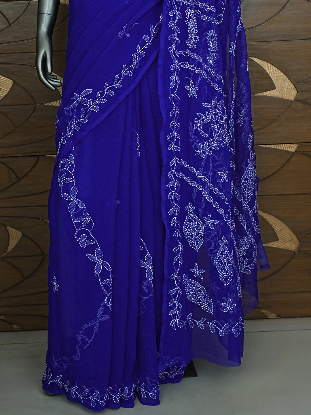 Ada Hand Embroidered Royal Blue Georgette Lucknowi Chikankari Saree and Blouse 01A916544