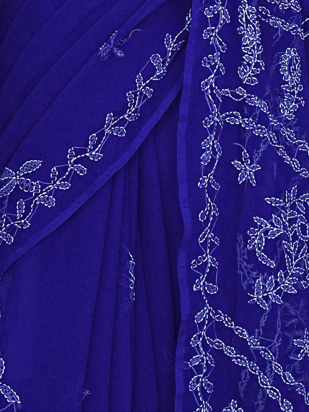 Ada Hand Embroidered Royal Blue Georgette Lucknowi Chikankari Saree and Blouse 01A916544