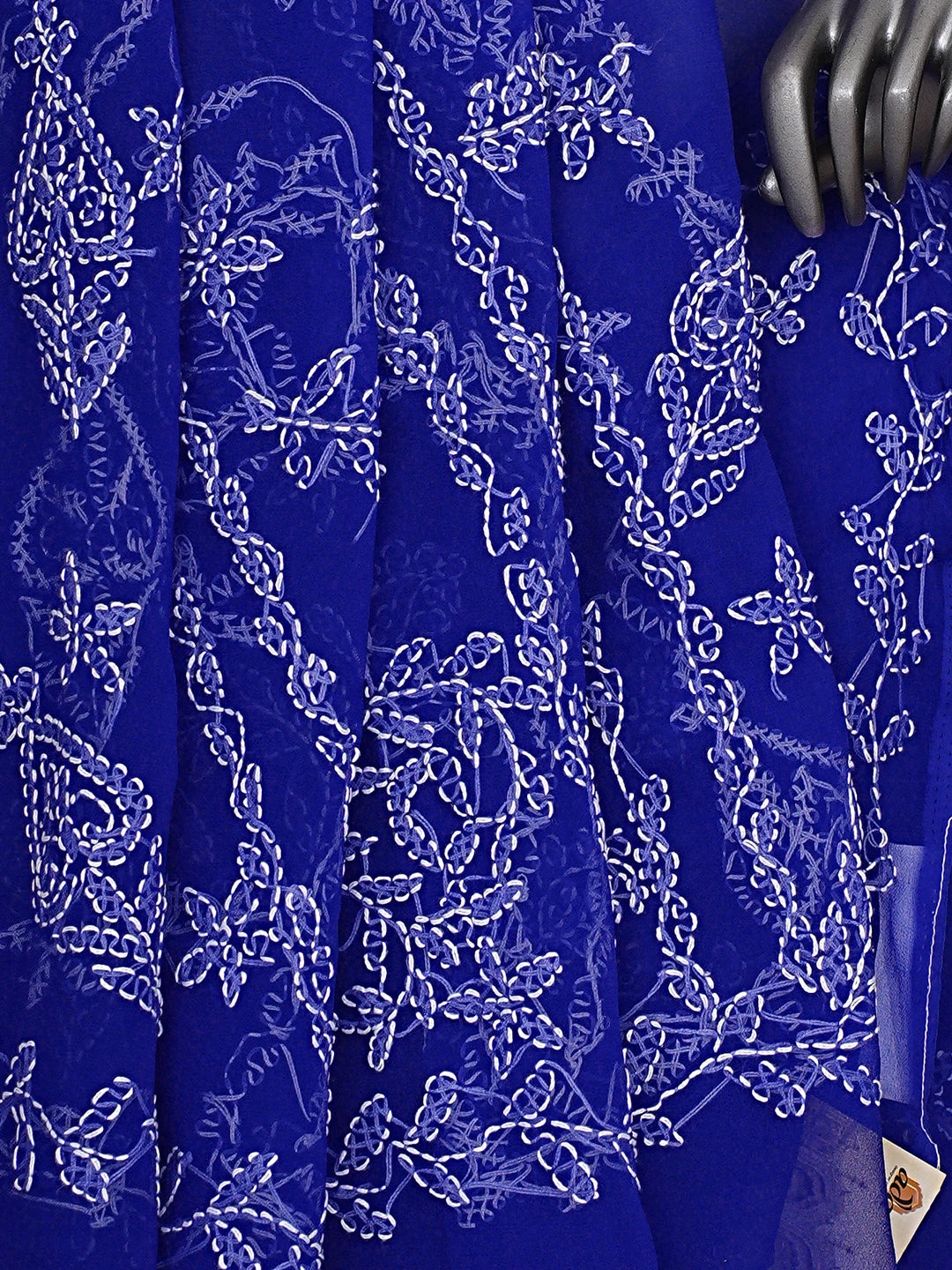 Ada Hand Embroidered Royal Blue Georgette Lucknowi Chikankari Saree and Blouse 01A916544