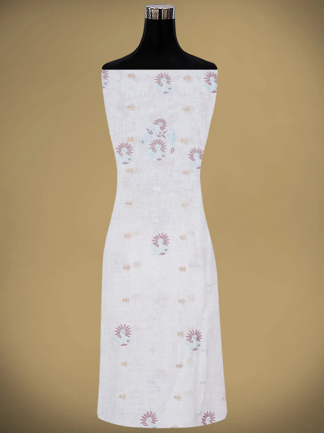 Ada Hand Embroidered Ivory Linen Lucknowi Chikankari Unstitched Kurta Dupatta Set 01A917353