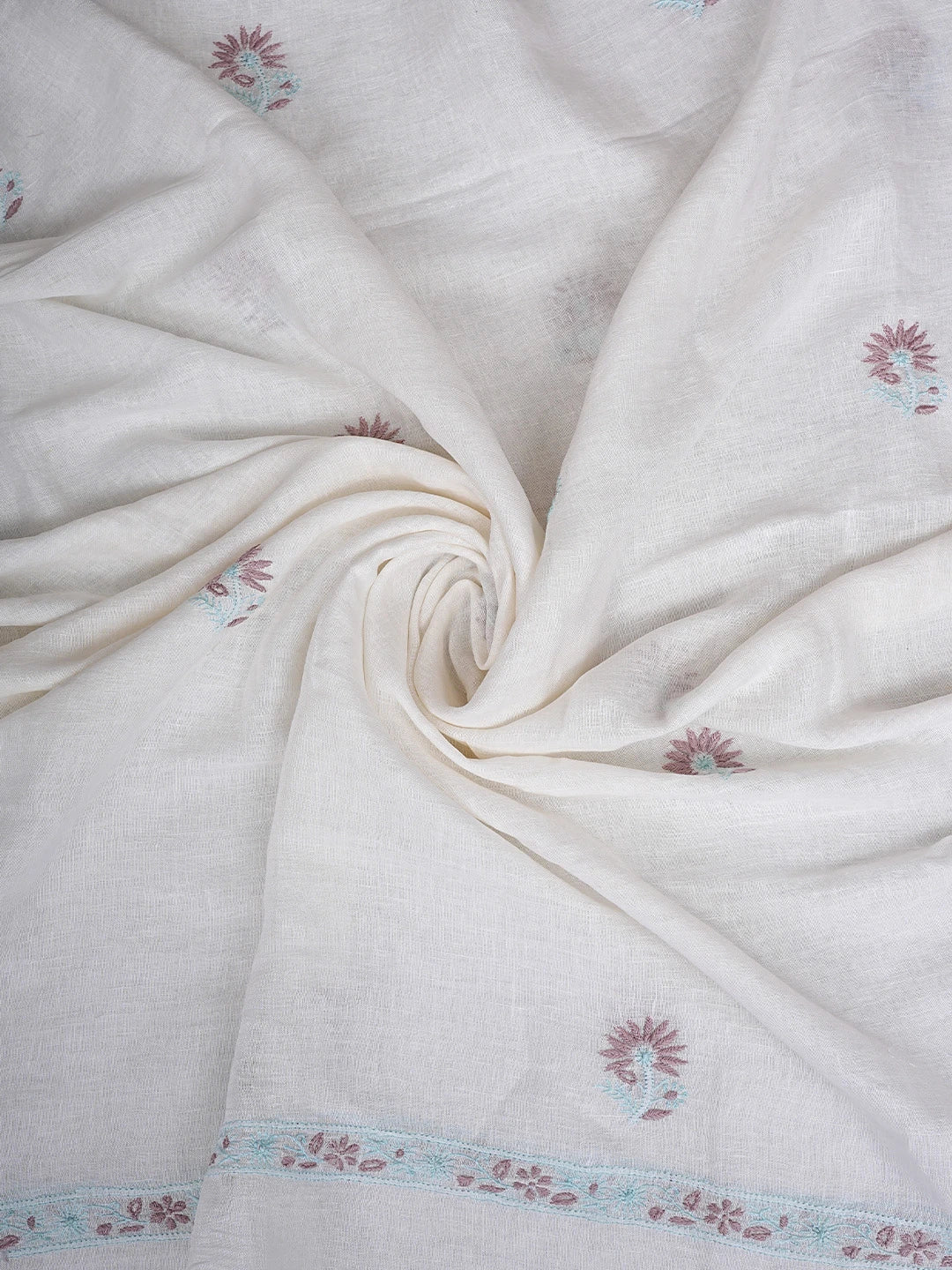 Ada Hand Embroidered Ivory Linen Lucknowi Chikankari Unstitched Kurta Dupatta Set 01A917353