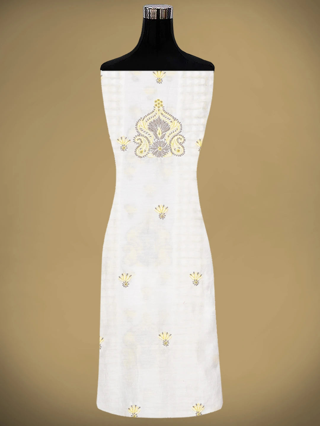 Ada Hand Embroidered Cream Chanderi Lucknowi Chikankari Kurta Dupatta Set 01A904808