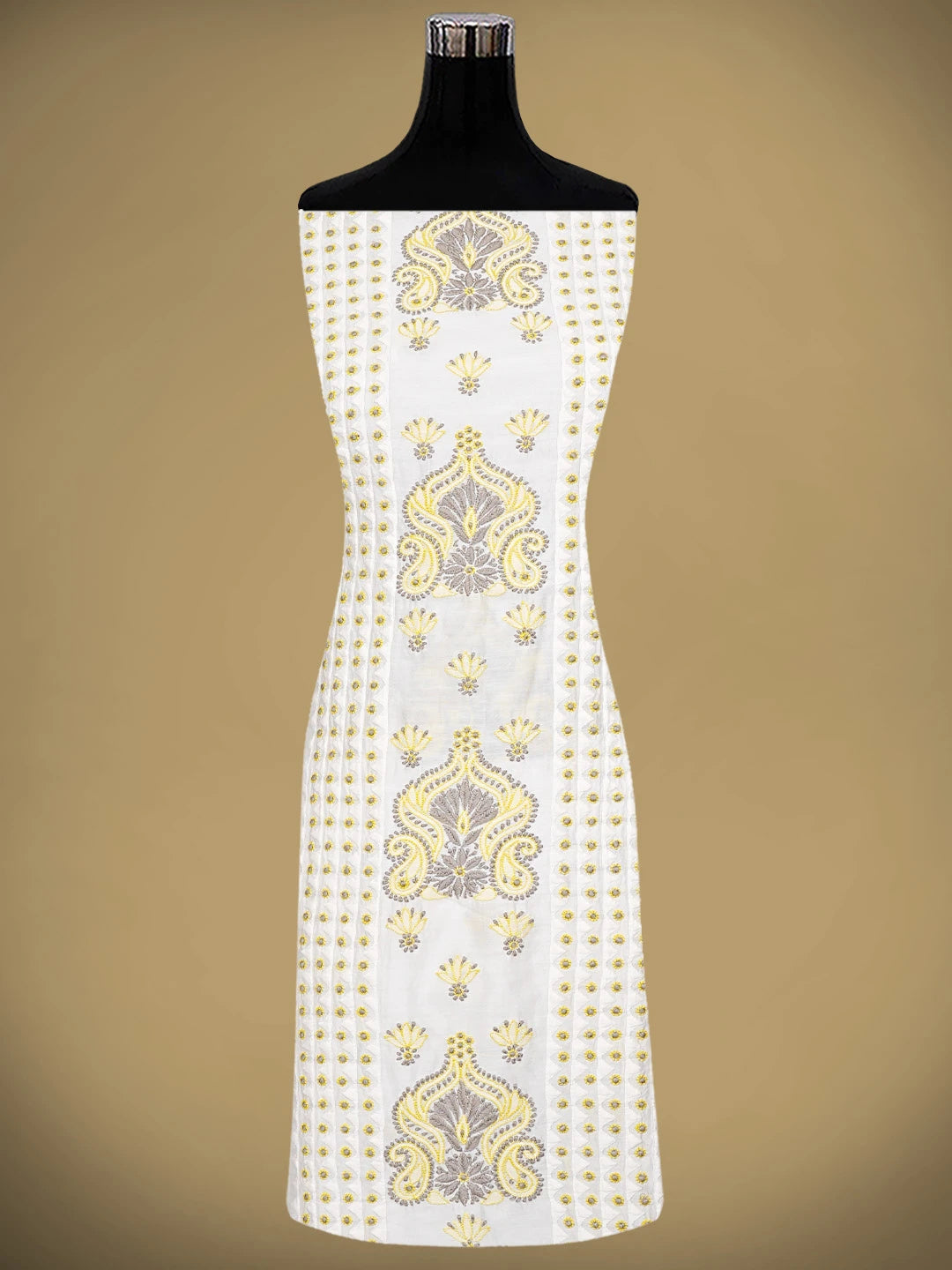 Ada Hand Embroidered Cream Chanderi Lucknowi Chikankari Kurta Dupatta Set 01A904808