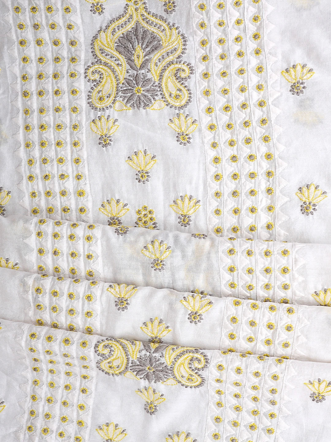 Ada Hand Embroidered Cream Chanderi Lucknowi Chikankari Kurta Dupatta Set 01A904808