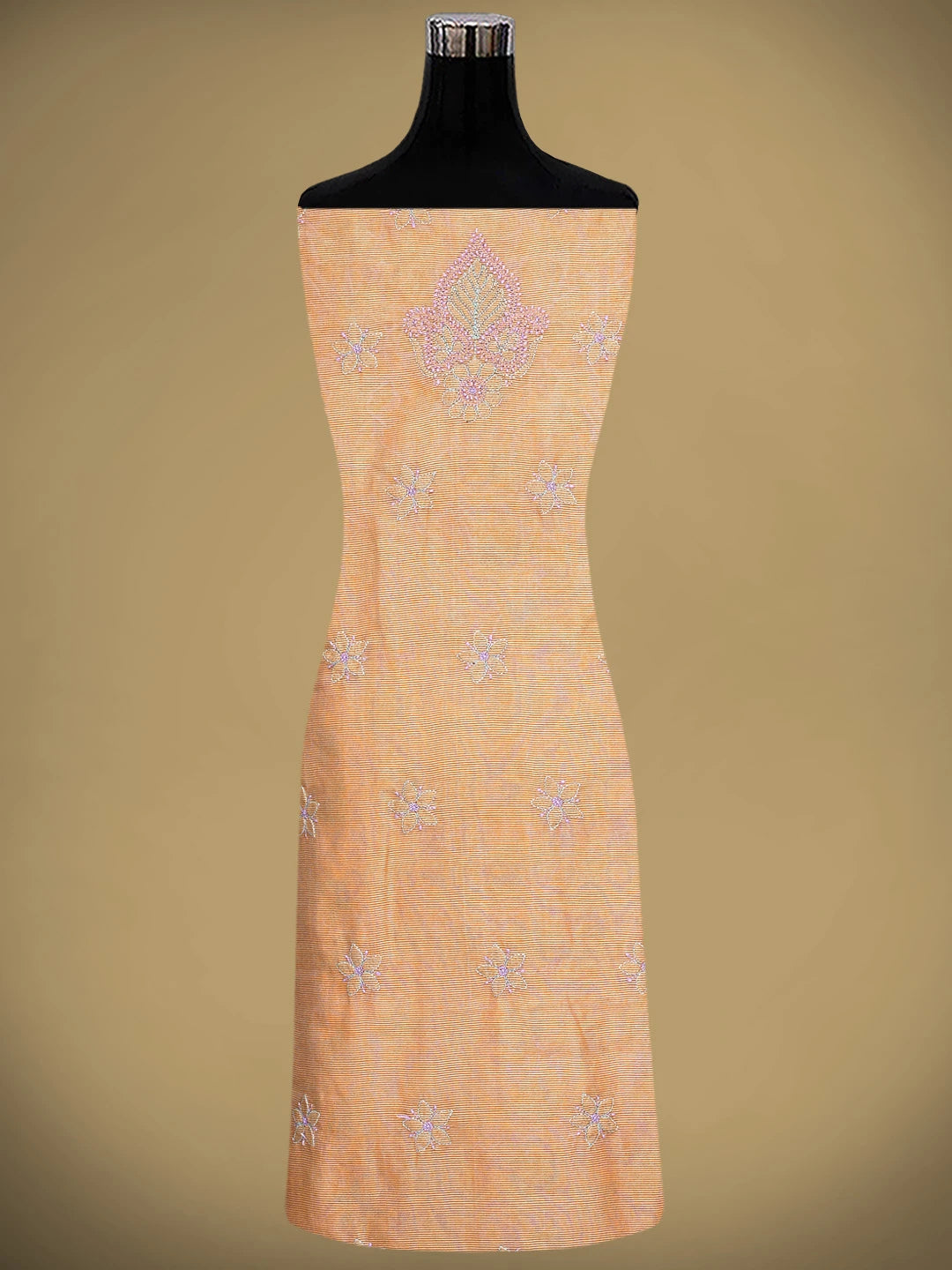 Ada Hand Embroidered Peach Chanderi Lucknowi Chikankari Kurta Dupatta Set 01A871010
